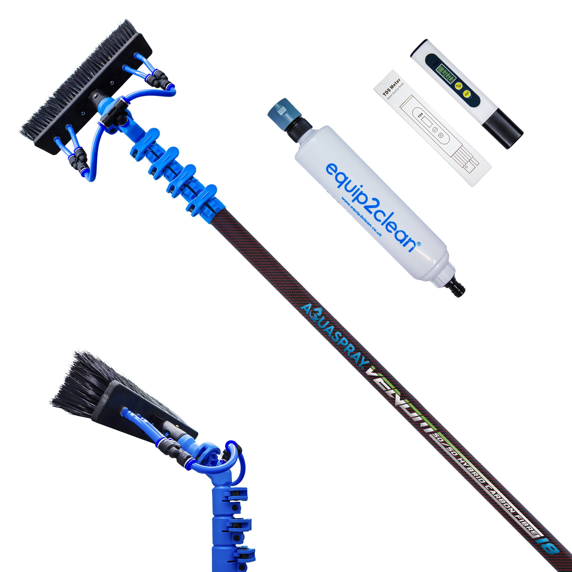 Aquaspray® Venom Bundle Kit - 18ft Water-fed Telescopic Window Cleaning Pole + Inline Di-Filter + TDS Meter