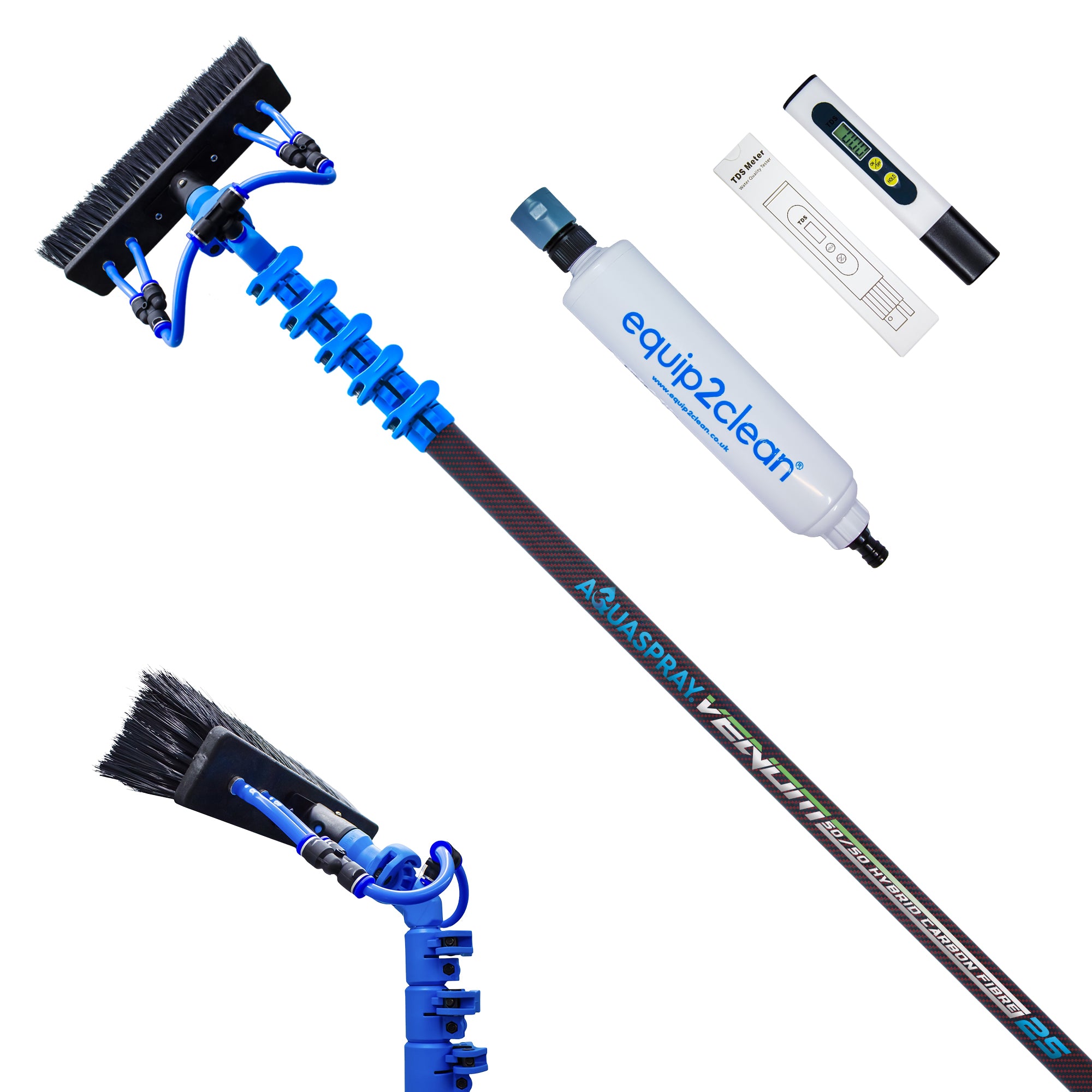 Aquaspray® Venom Bundle Kit - 25ft Water-fed Telescopic Window Cleaning Pole + Inline Di-Filter + TDS Meter