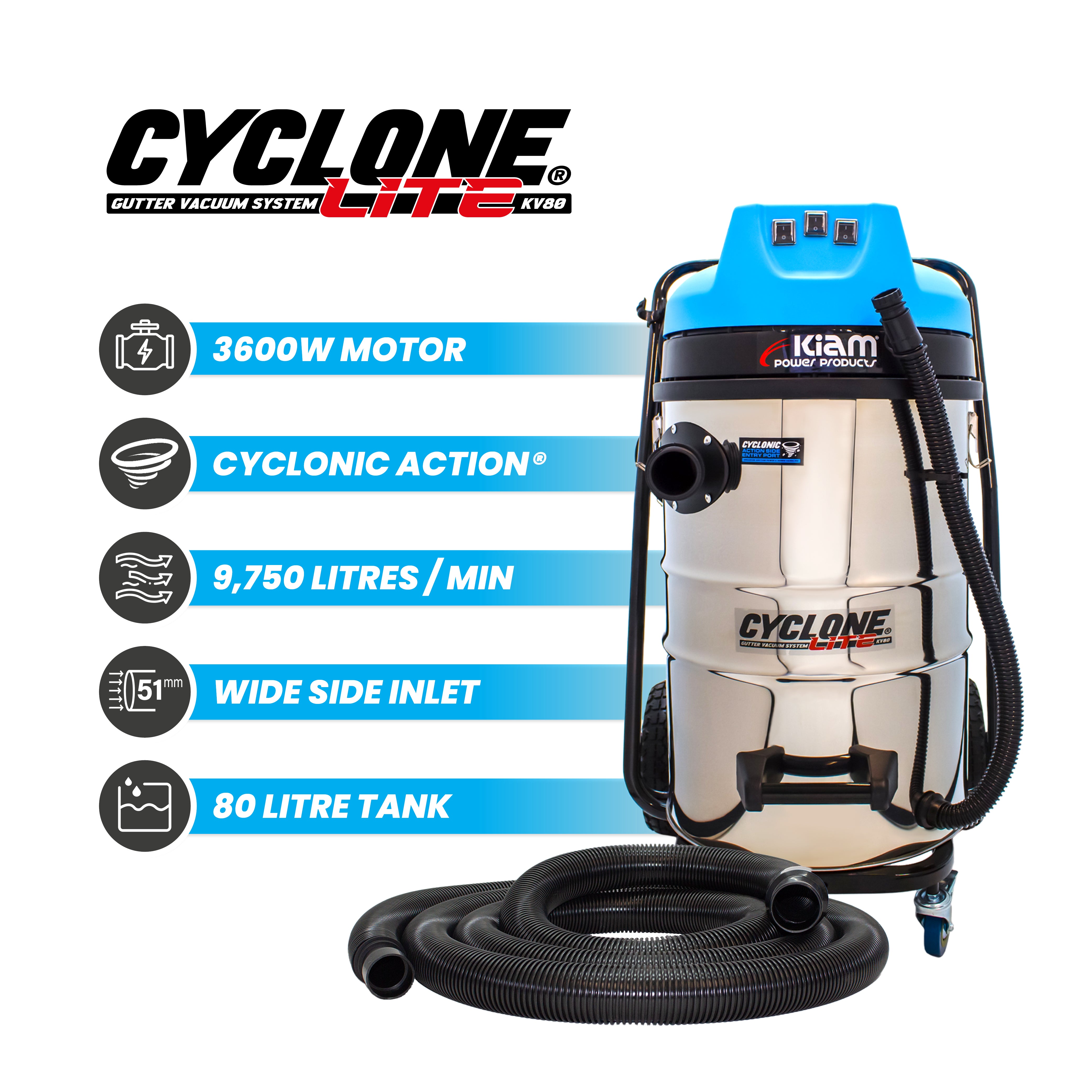 Cyclone Lite® KV80 Gutter Vacuum 3600W - Side Entry