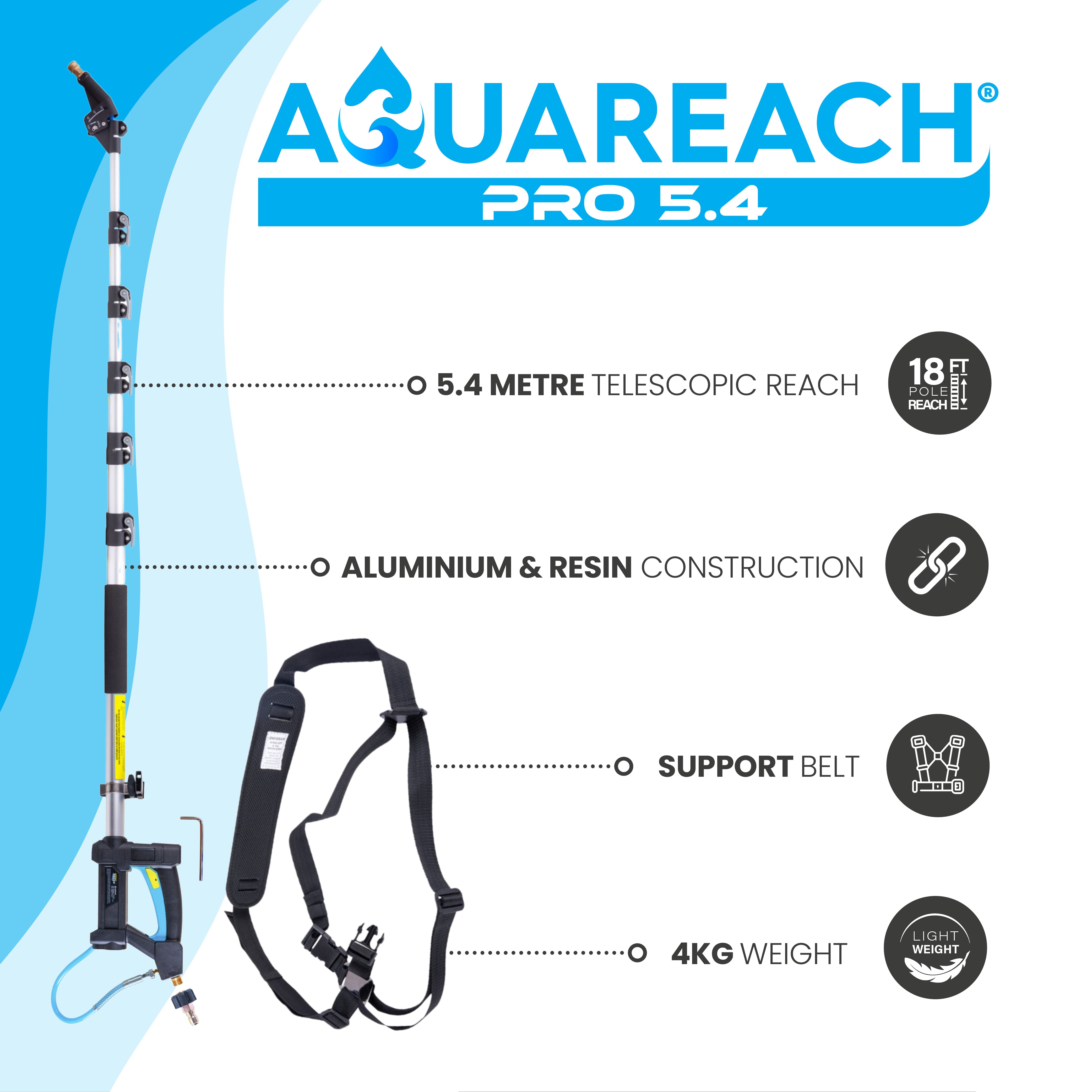 AquaReach Pro 5.4m (18') LIGHTWEIGHT Telescopic Lance with FREE HARNESS