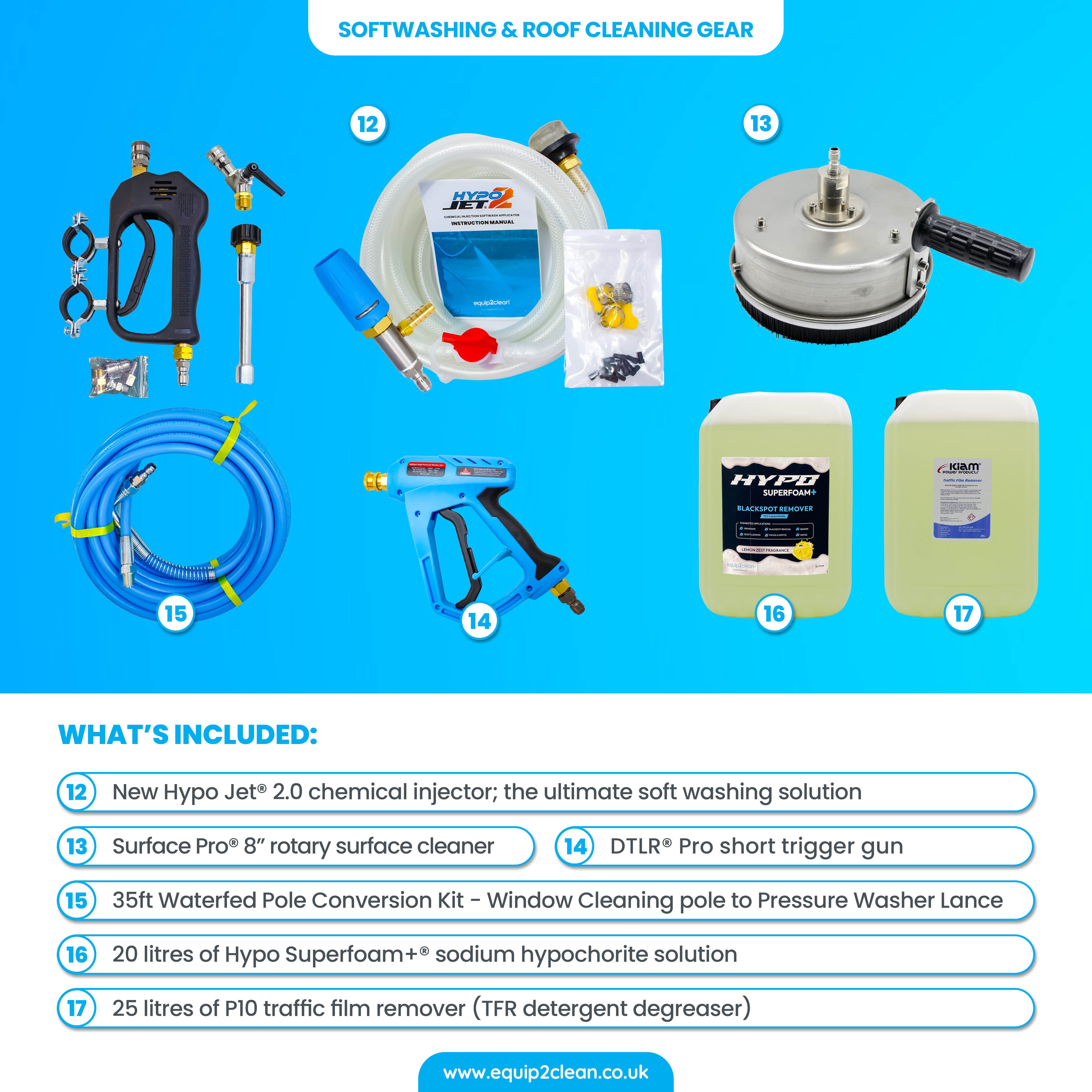 SILVER Exterior Cleaning Business Start-Up Package - Pressure washing, Gutter, Window, Roof cleaning equipment - close-up