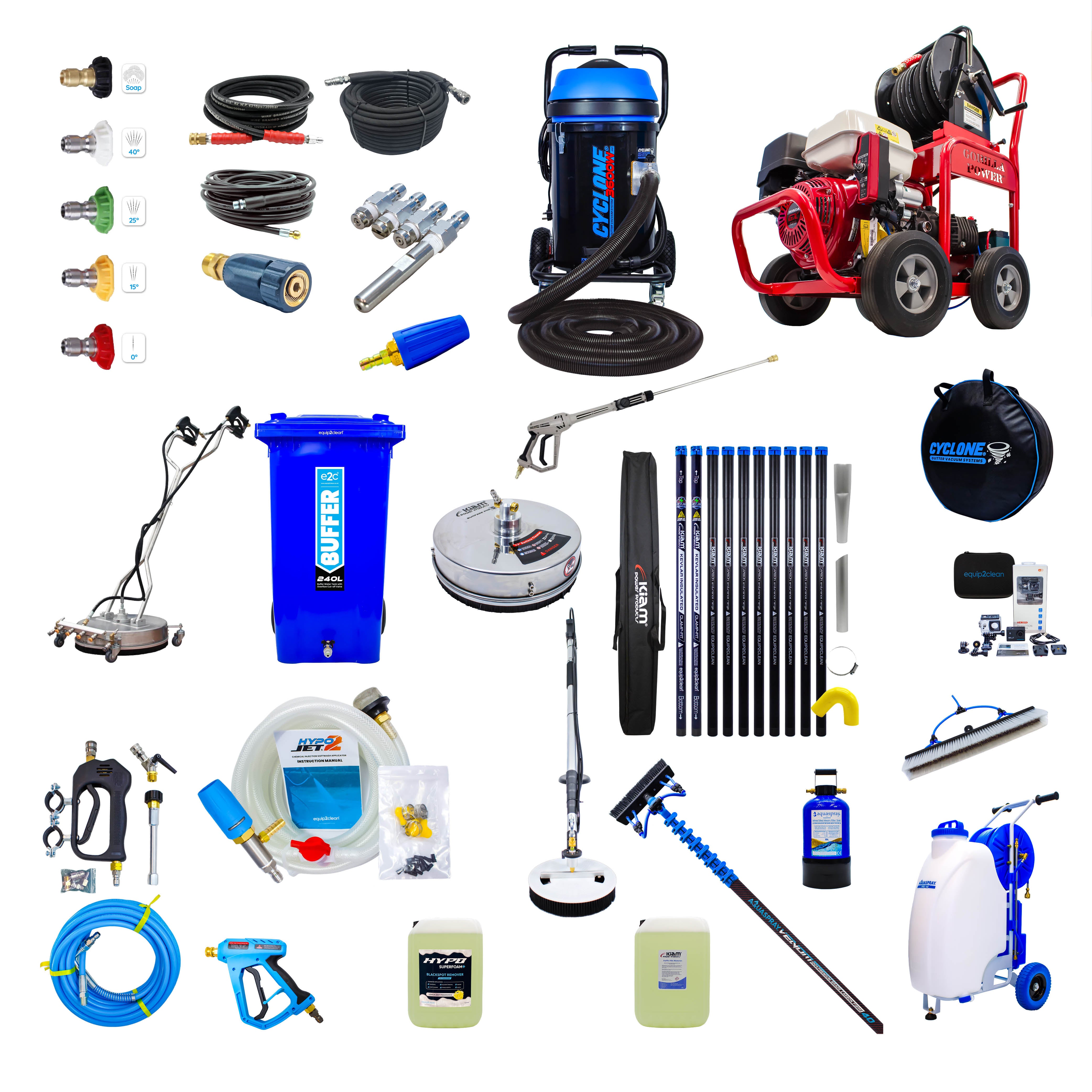 GOLD Exterior Cleaning Business Start-Up Package - Pressure washing, Gutter, Window, Roof cleaning equipment - rear view