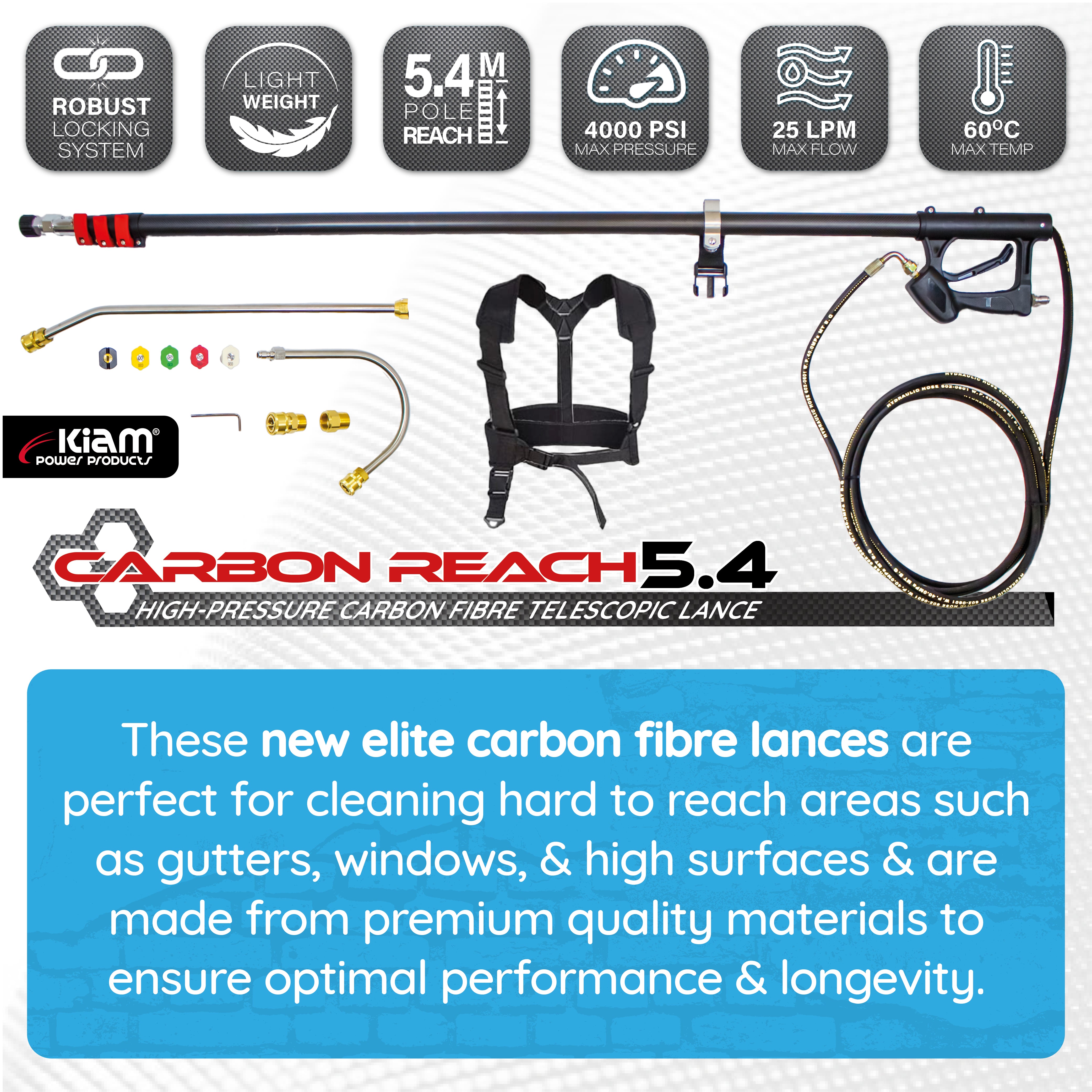 GRADE A Carbon Reach 5.4 Metre Telescopic Carbon Fibre Lance
