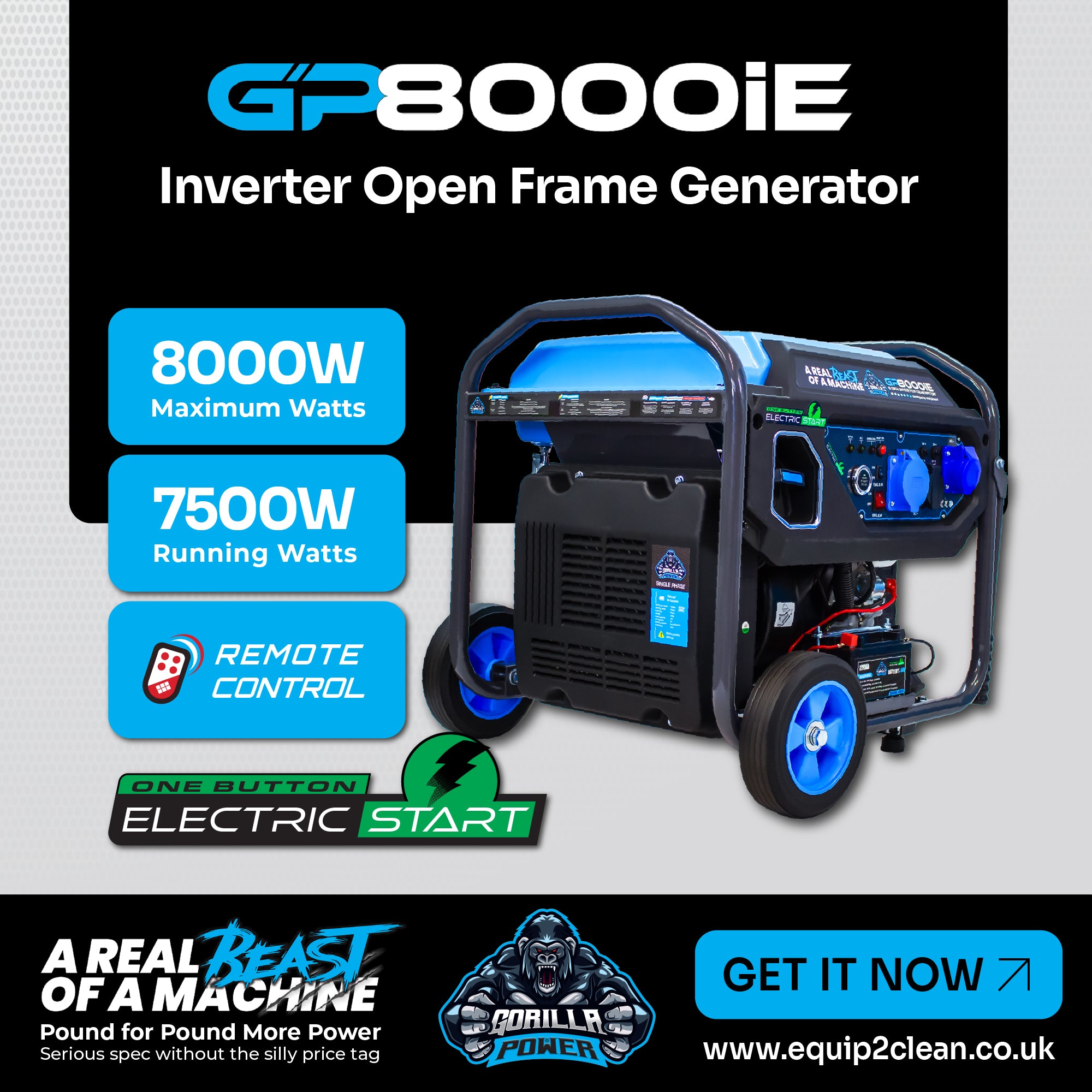 Gorilla Power 8000W Inverter Open Frame Generator with Electric Start - GP8000iE  – High Performance & Fuel Efficient