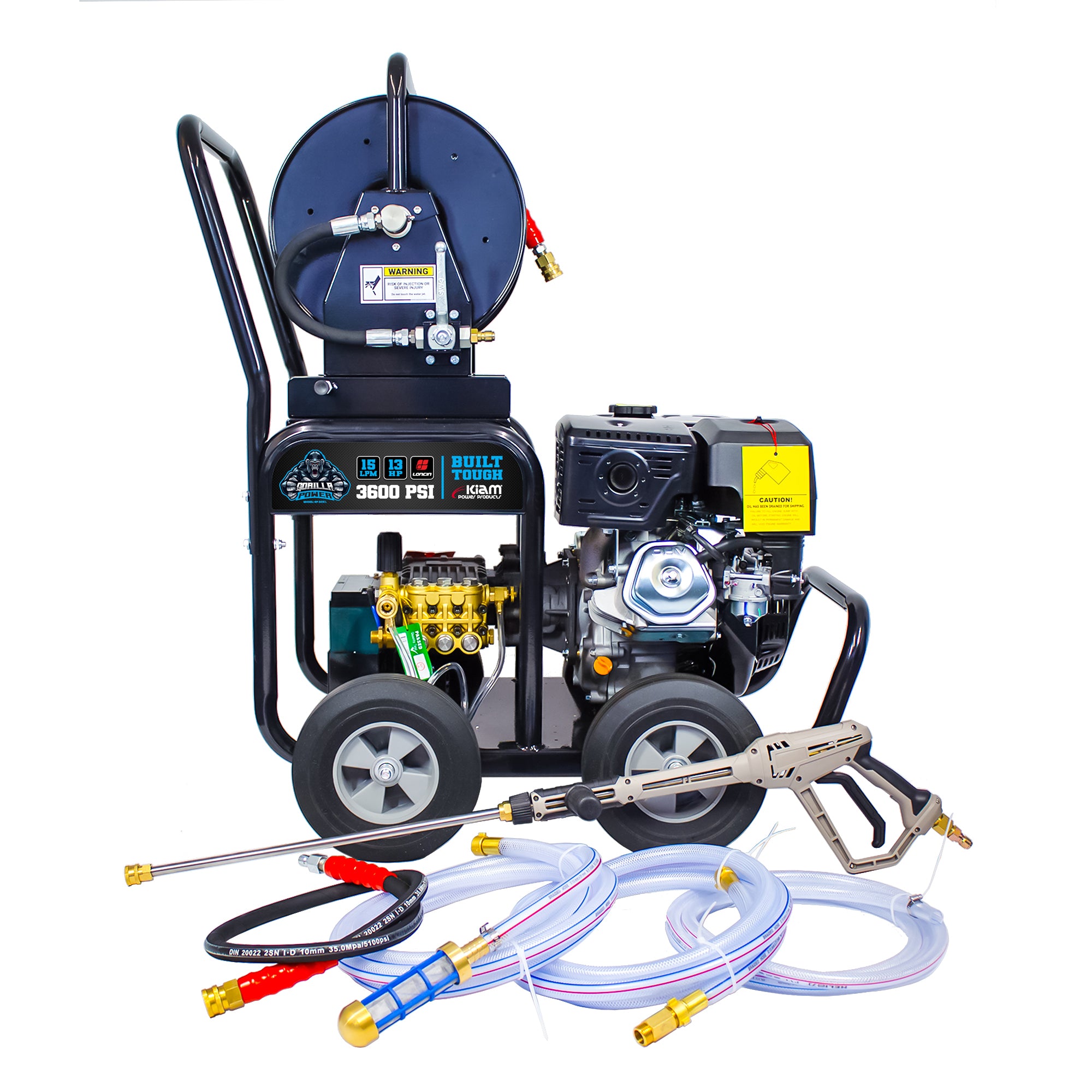 Kiam GORILLA POWER 3600PSI 15LPM 13HP Petrol Pressure Washer Loncin Engine - close-up