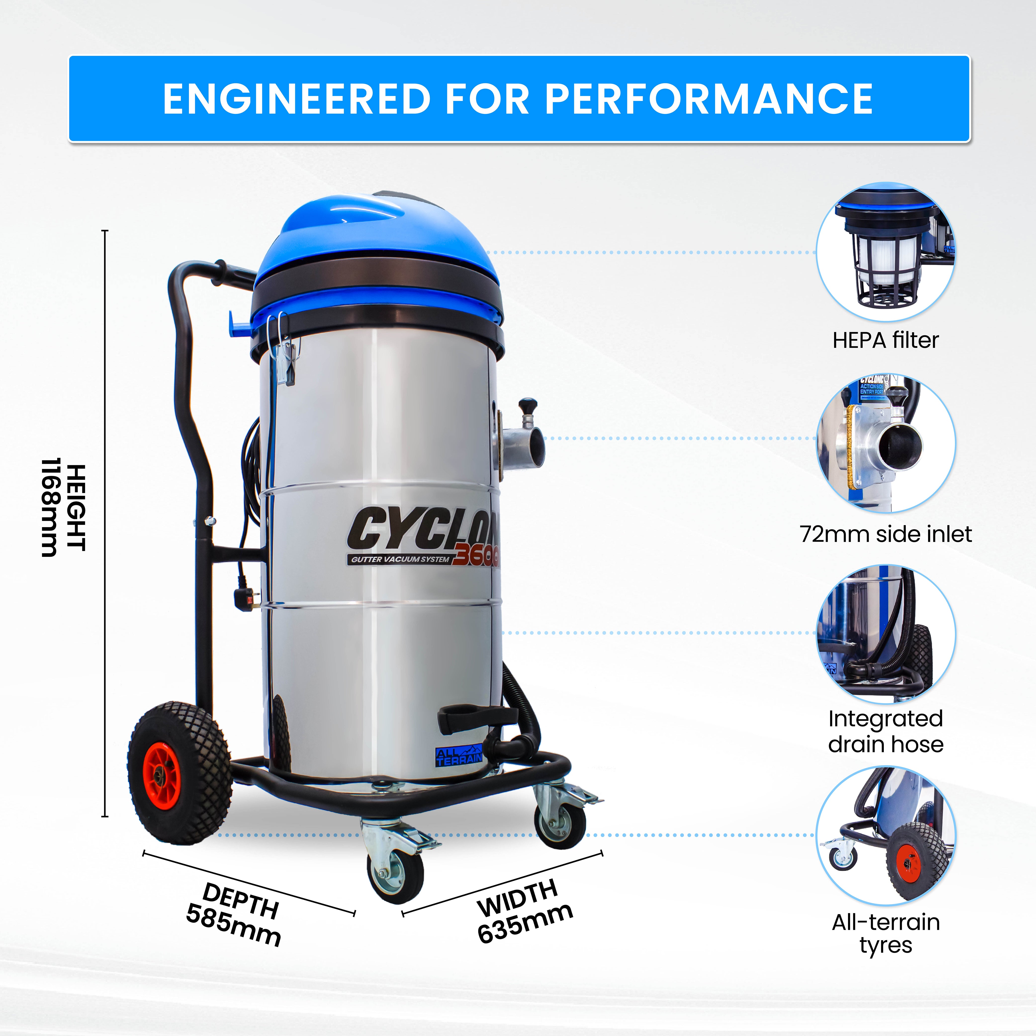 Kiam CYCLONE All Terrain Gutter Vacuum System 3600W 100L Stainless Steel - image 12