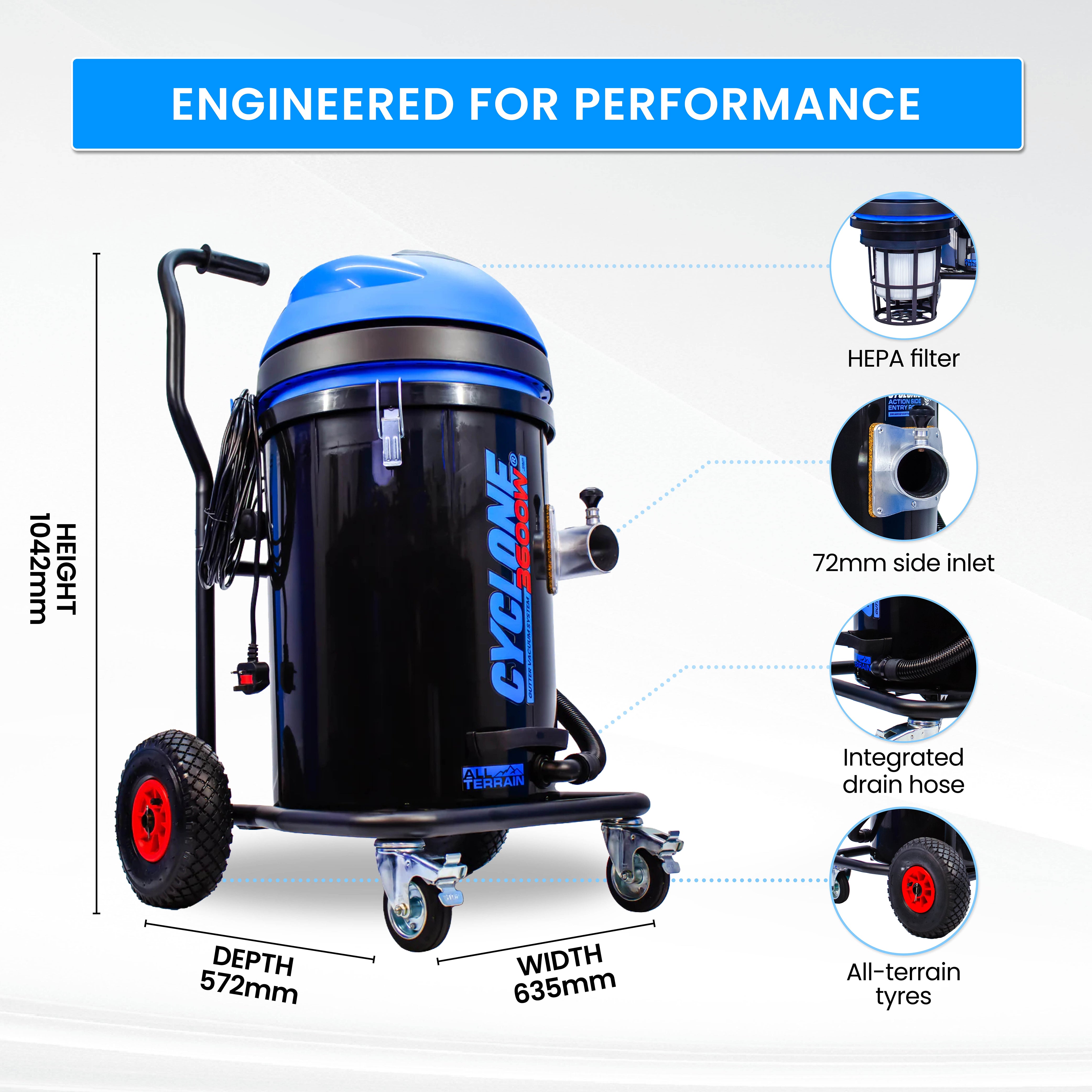 Kiam CYCLONE All Terrain Gutter Vacuum System 3600W 76L Polypropylene (Black) - close-up