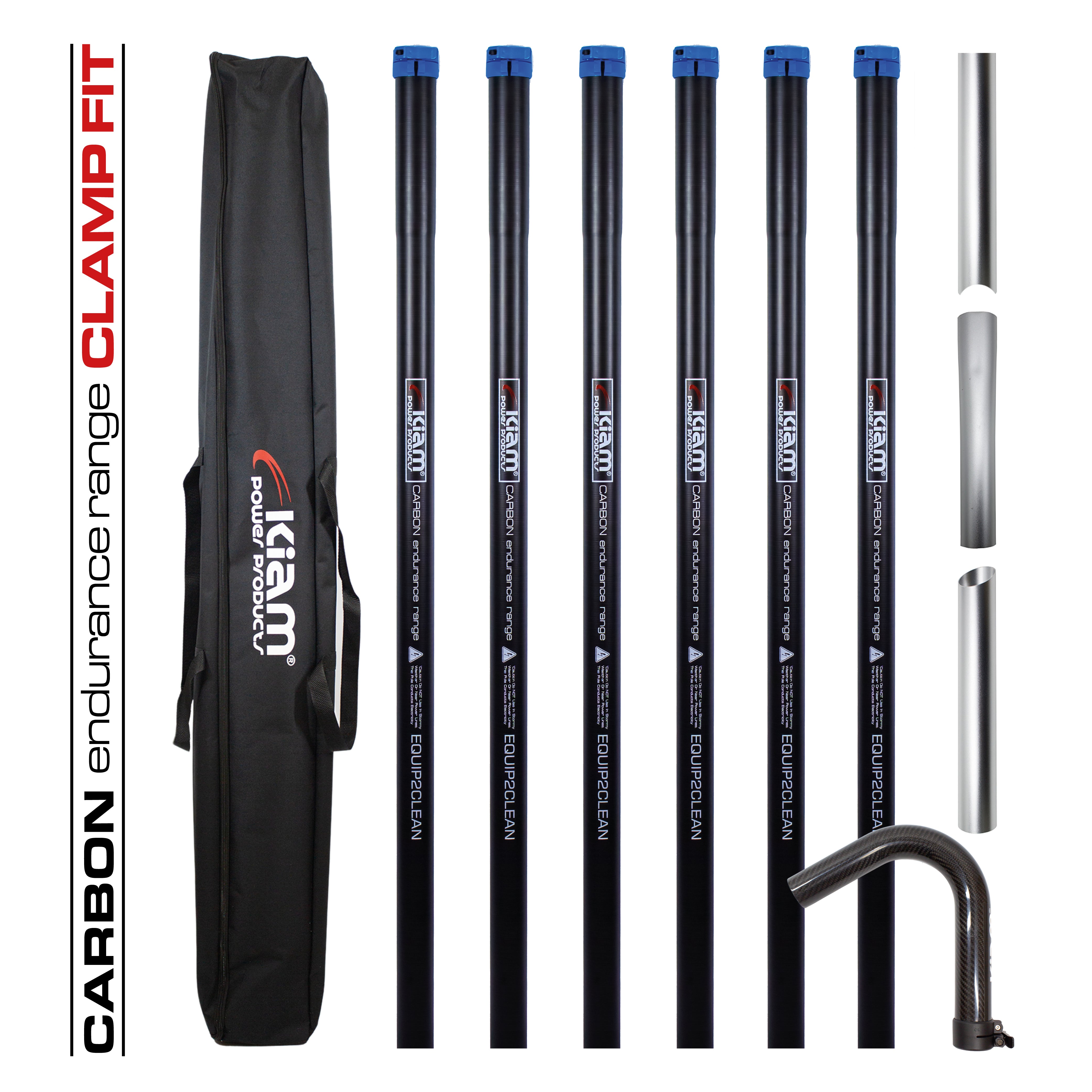 Clamped Carbon Fibre Gutter Vacuum Pole Kits (51mm Diameter) 20ft-40ft