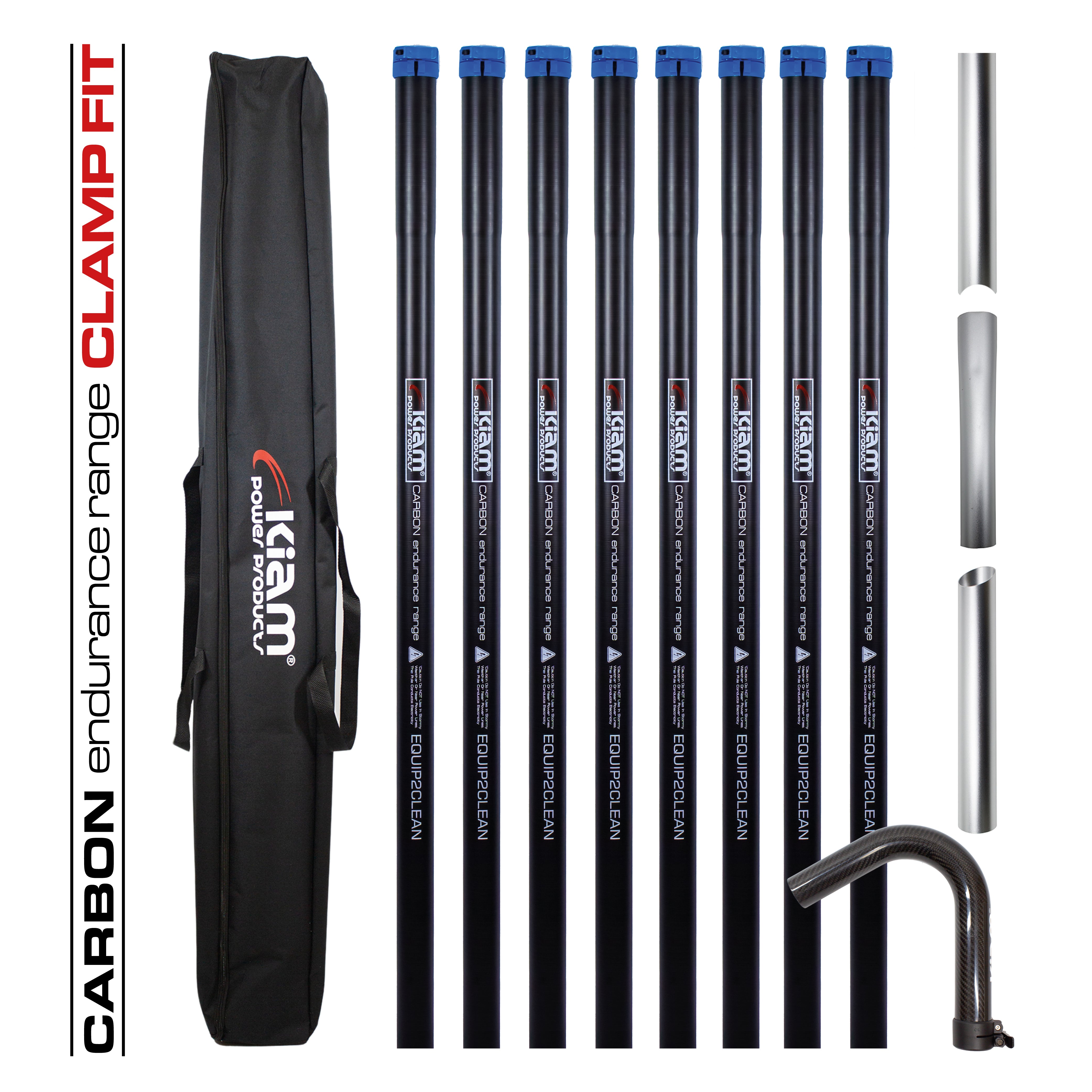 Clamped Carbon Fibre Gutter Vacuum Pole Kits (51mm Diameter) 20ft-40ft