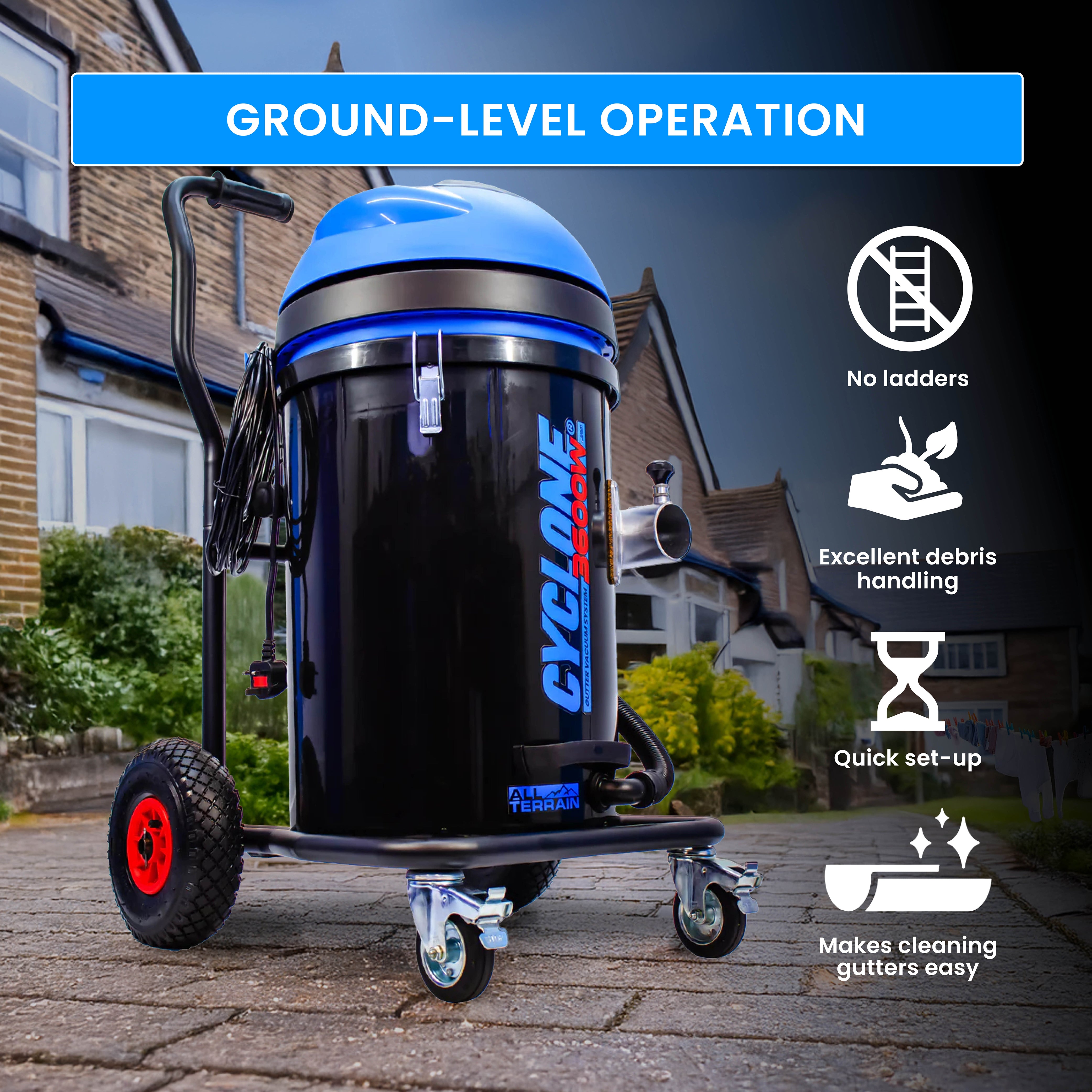 Kiam CYCLONE All Terrain Gutter Vacuum System 3600W 76L Polypropylene (Black) - accessories included