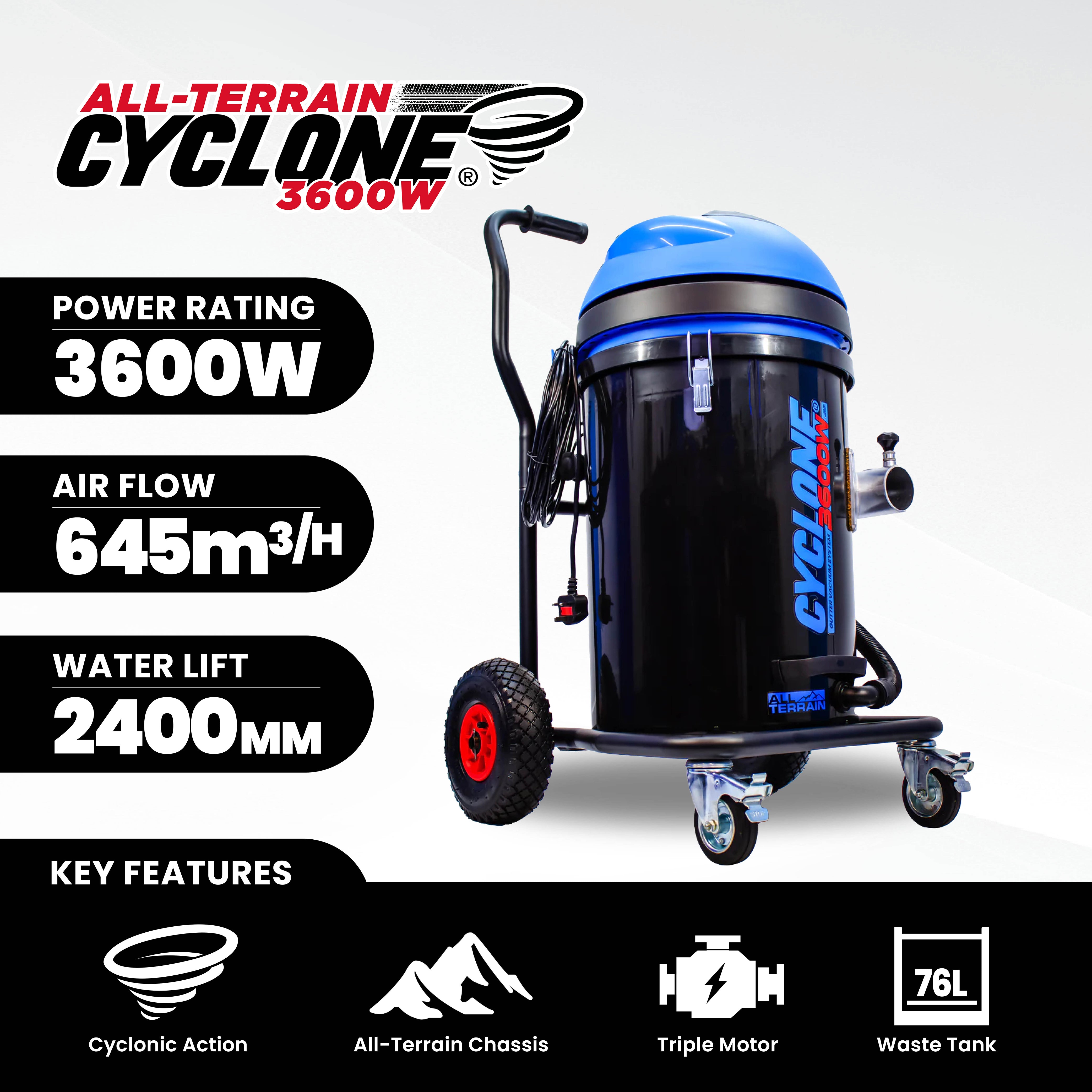 Kiam CYCLONE All Terrain Gutter Vacuum System 3600W 76L Polypropylene (Black) - detail view