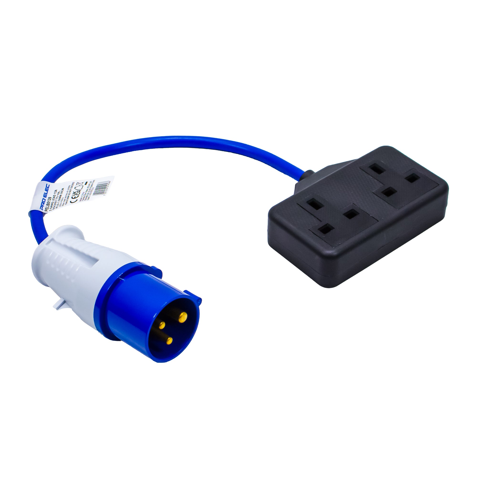 16A to Twin 13A Fly Lead - 35cm Heavy-Duty - 1.5mm² Cable