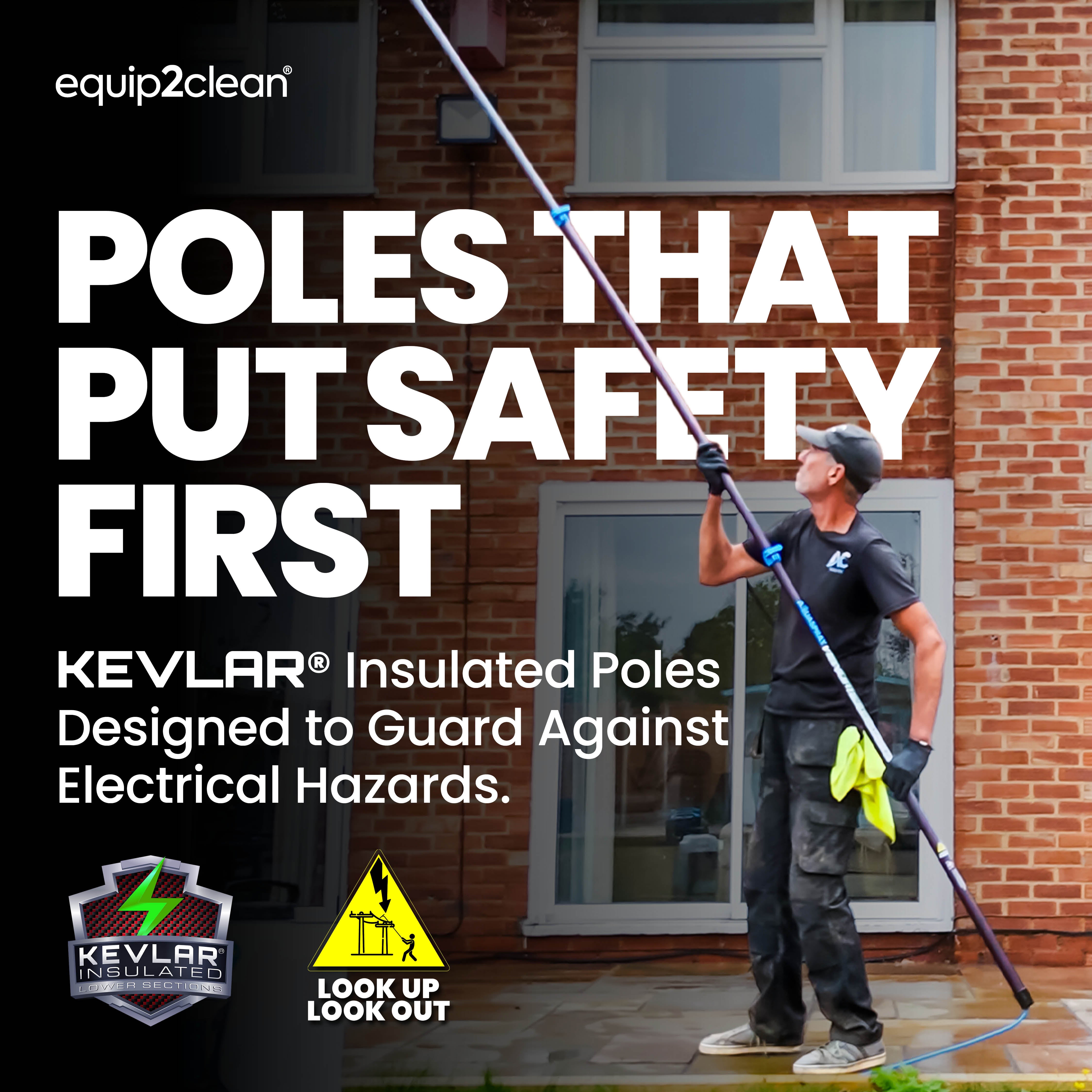 Aquaspray® Venom 25ft Kevlar Insulated Hybrid 70% Carbon, 30% Fiberglass Waterfed Window Cleaning Pole – 5 Sections