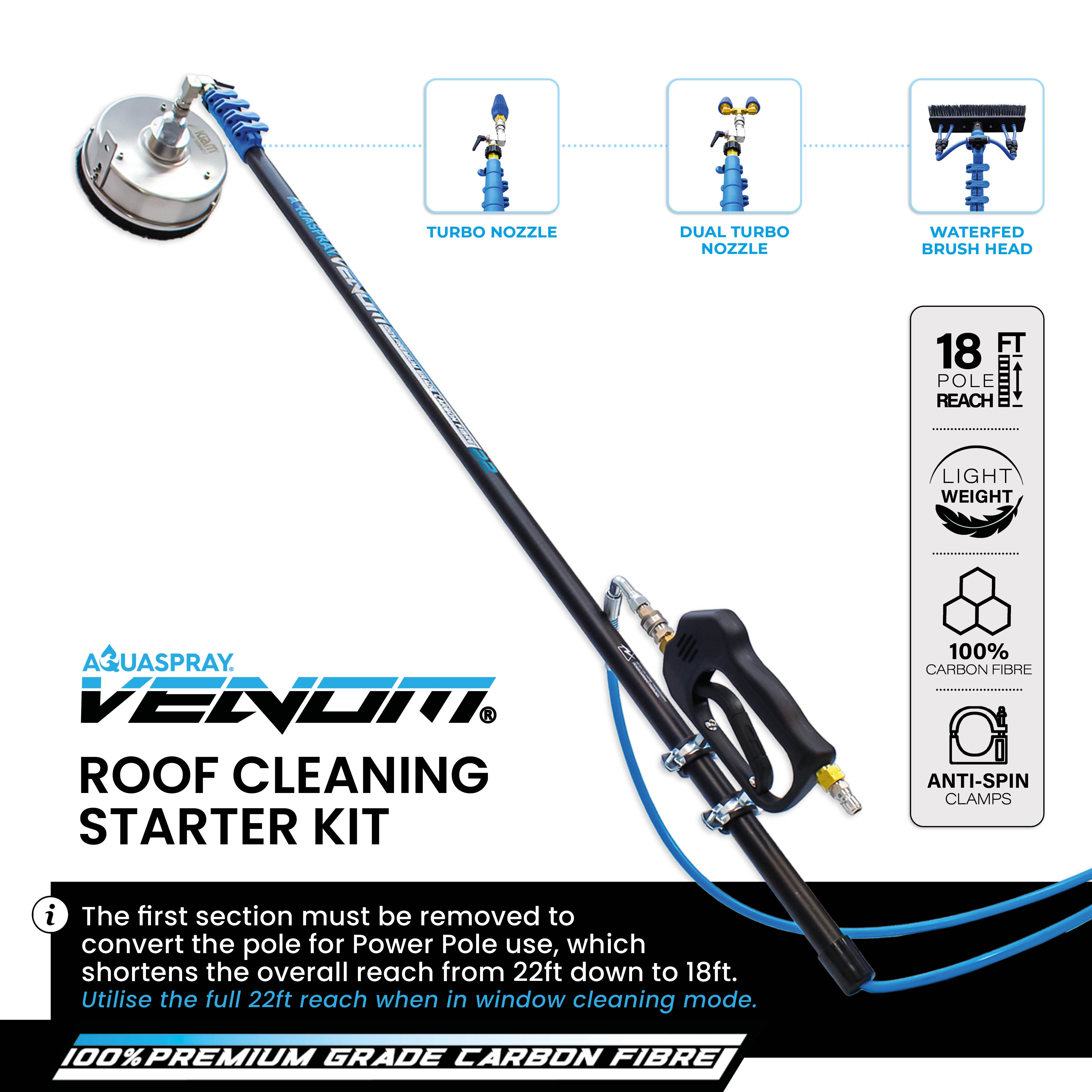 Roof cleaning Starter Package - Venom Power Pole + Surfacepro 12 + Turbo Nozzle