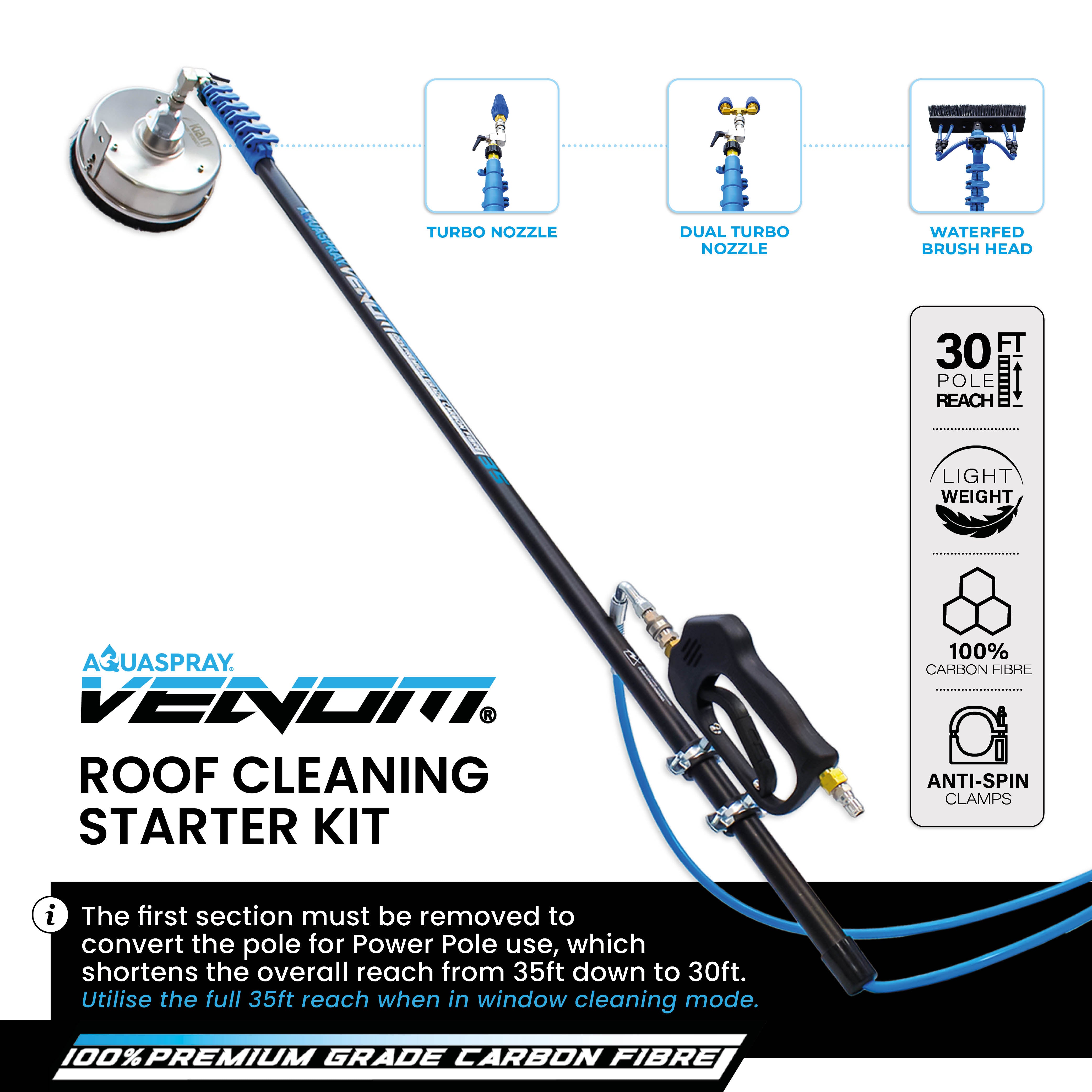 Roof cleaning Starter Package - Venom Power Pole + Surfacepro 12 + Turbo Nozzle