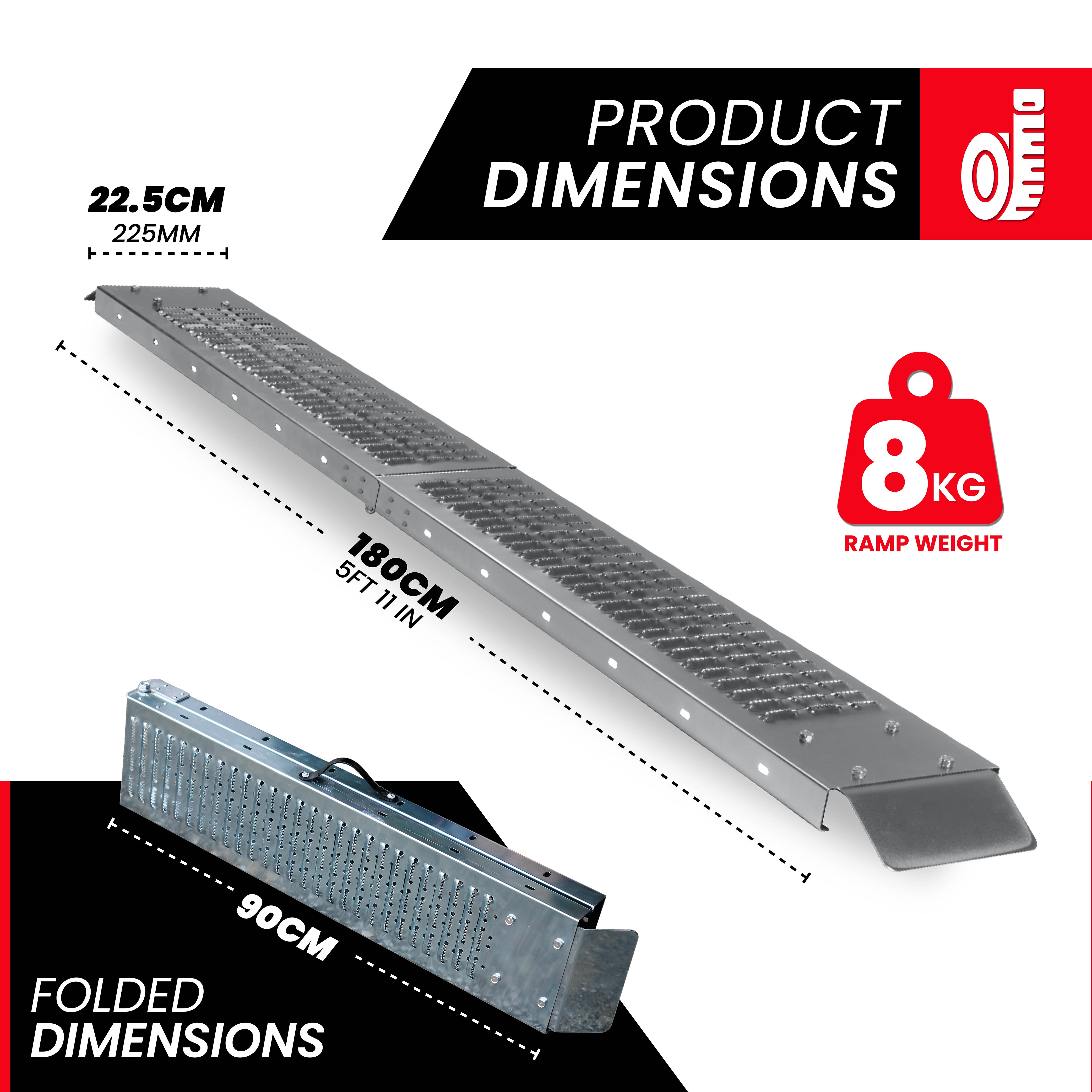 Folding Ramp Twinpack 180cm (folds to 90cm) for Motorcycles, Motorbikes, Wheelchairs, Mobility Scooter (200kg Load)