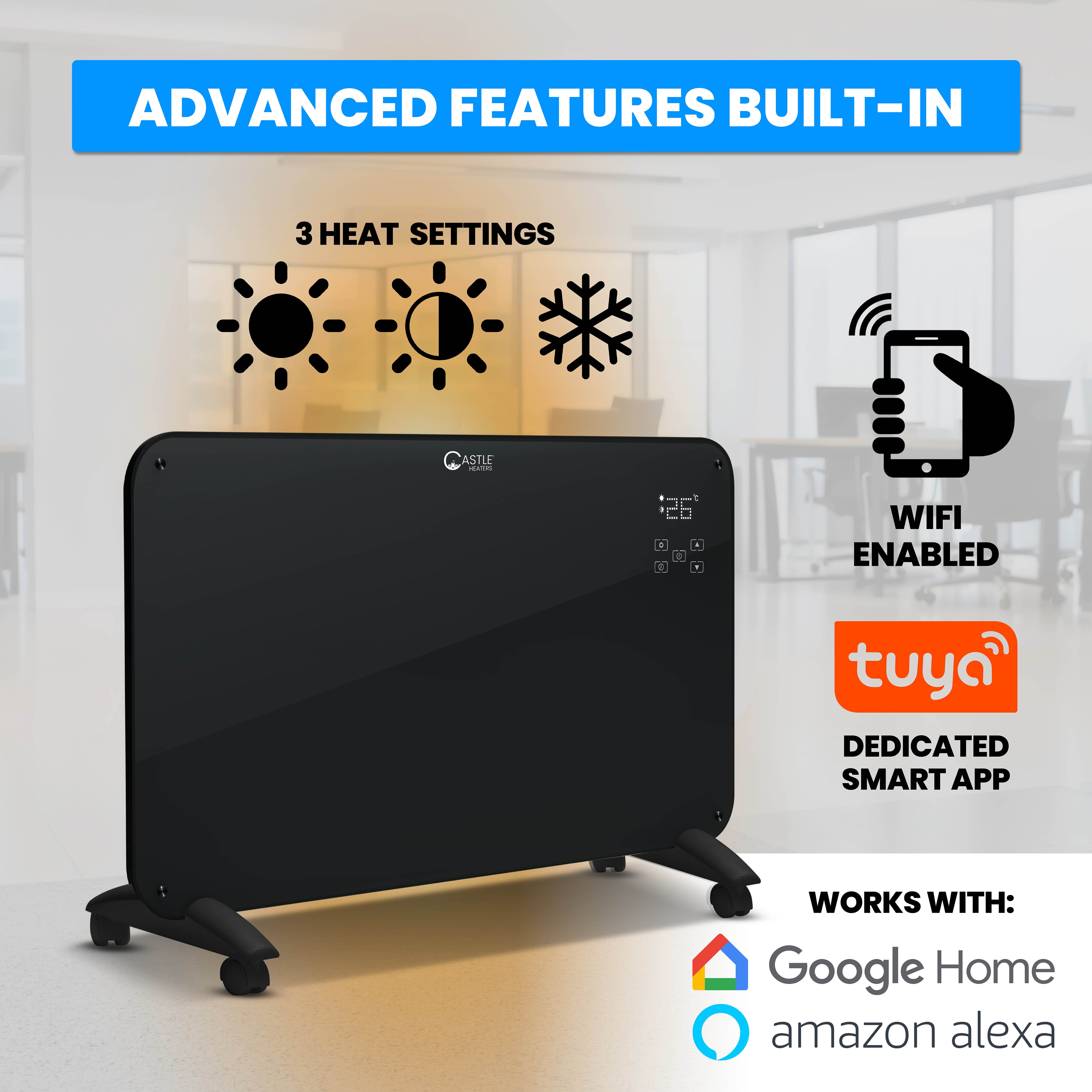 Designer Electric Glass Panel Heater 2000W With Smart WIFI Alexa, Remote Control and Timer - NR20