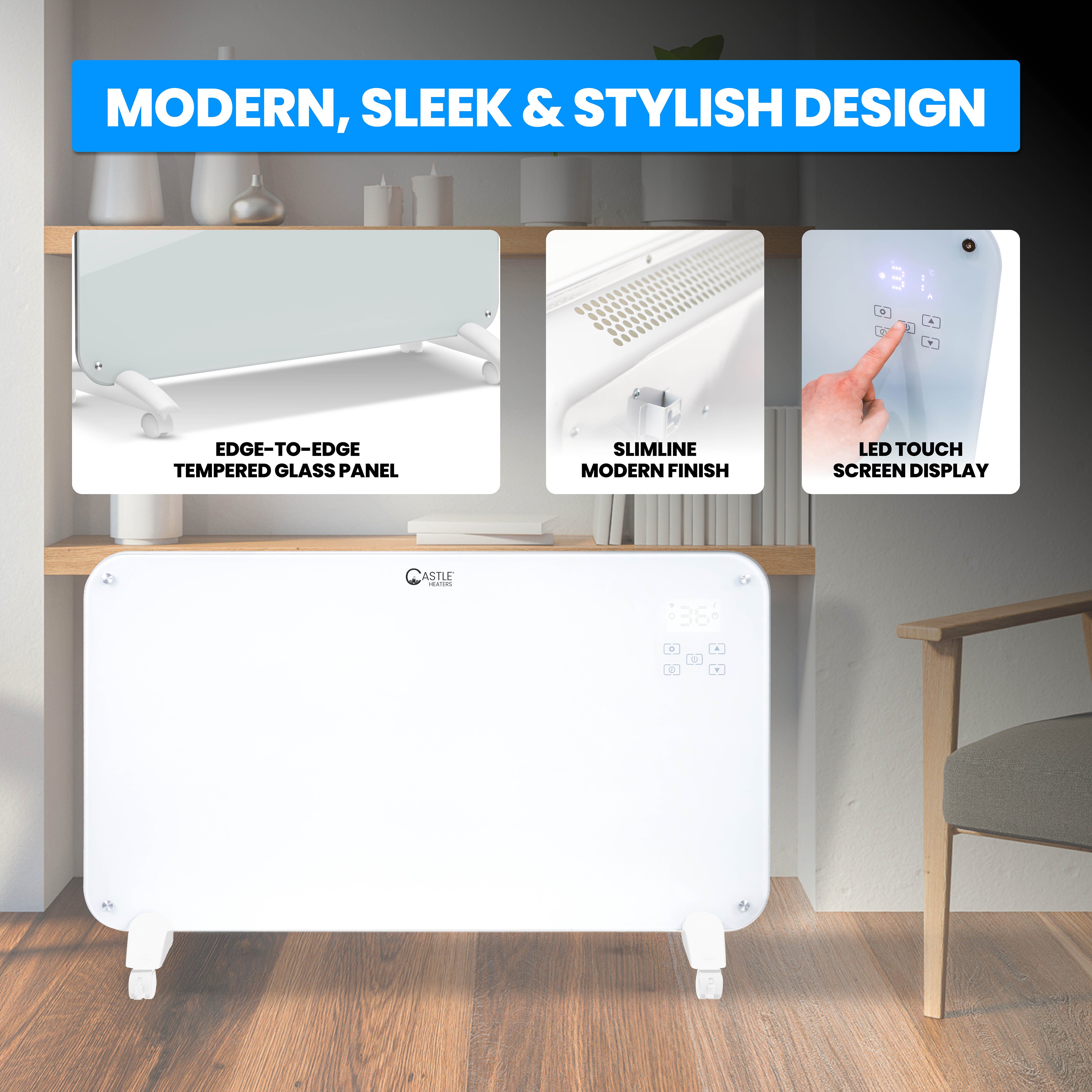 Designer Electric Glass Panel Heater 2000W With Smart WIFI Alexa, Remote Control and Timer - NR20