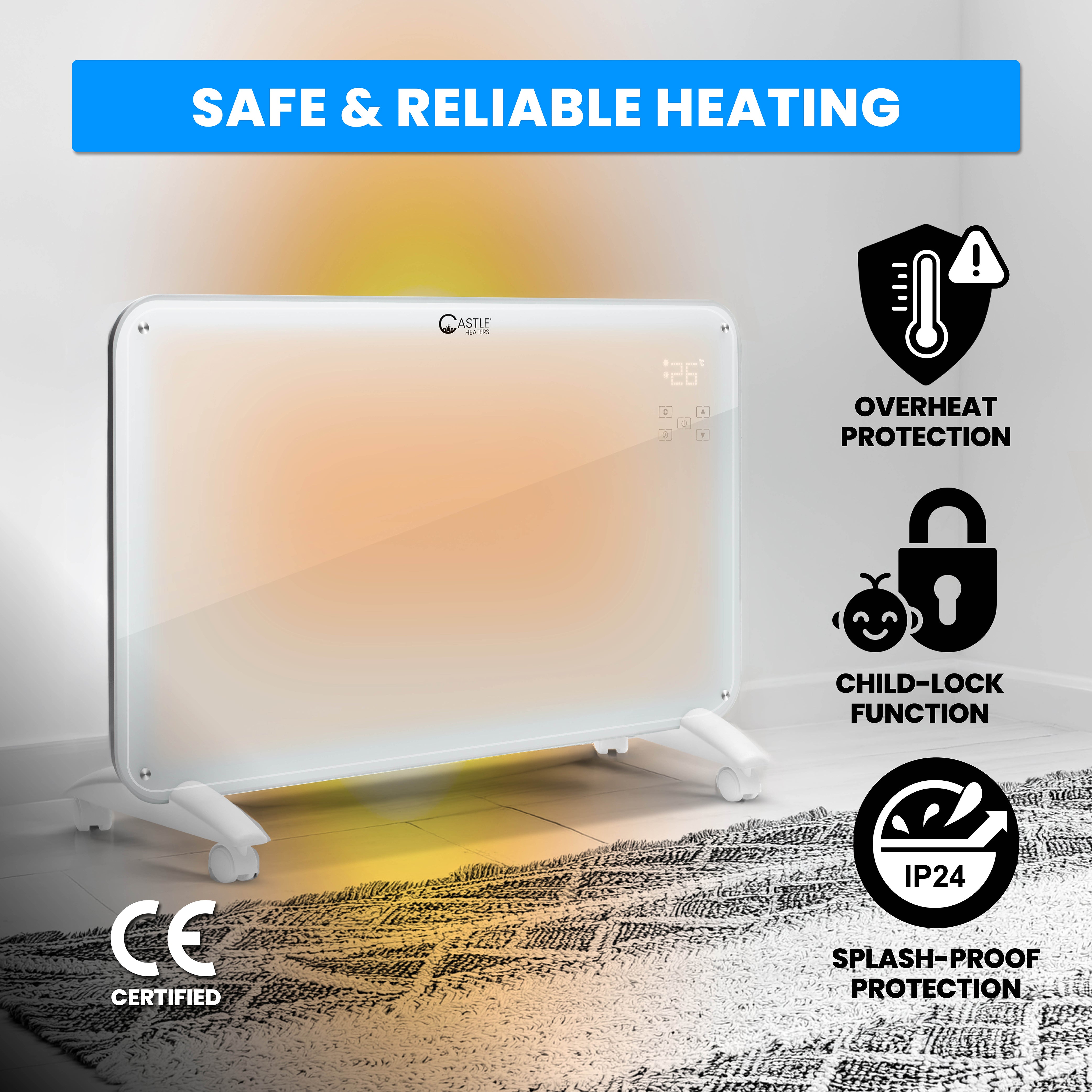 Designer Electric Glass Panel Heater 2000W With Smart WIFI Alexa, Remote Control and Timer - NR20