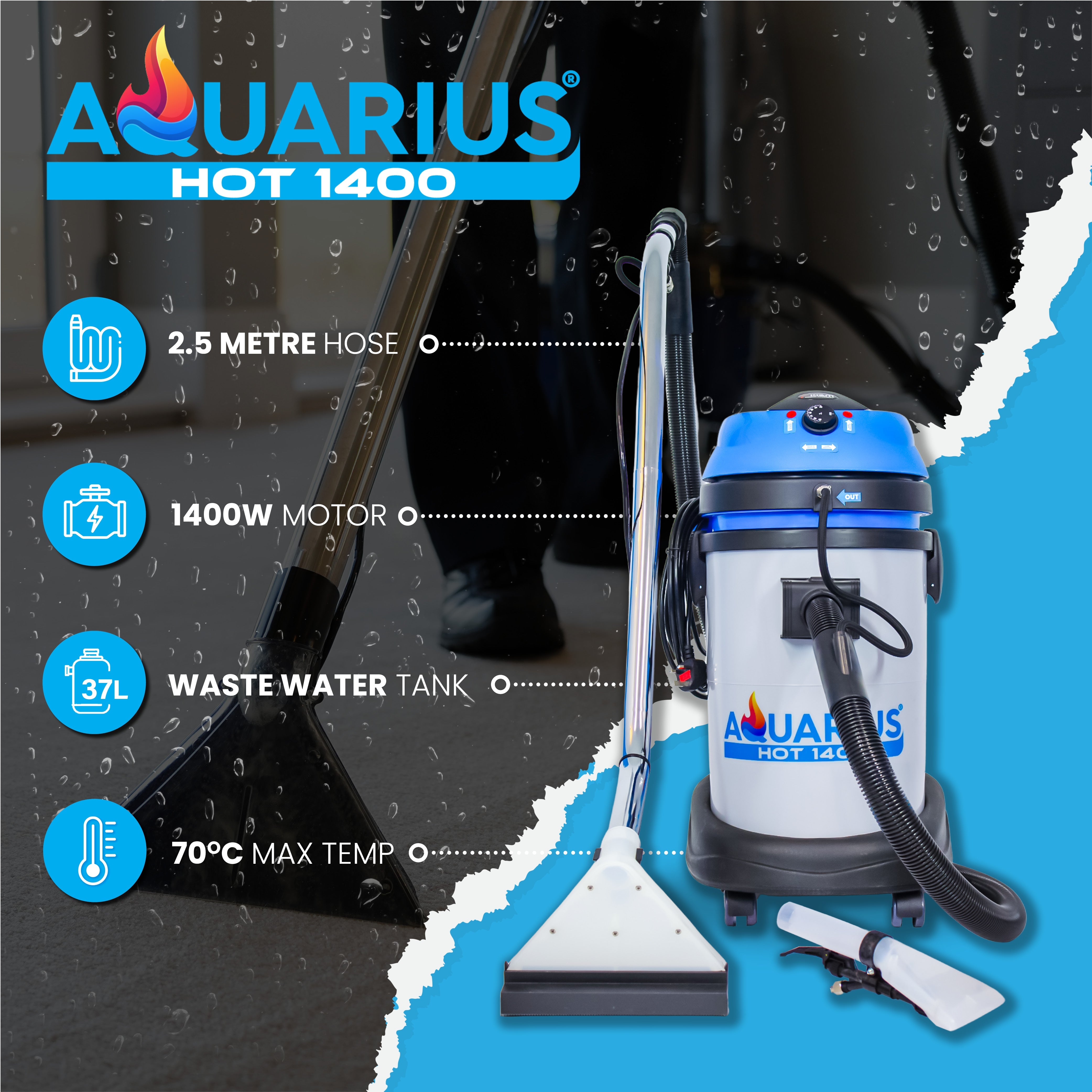 GRADE A Aquarius Hot 1400 Professional Hot Water Carpet and Upholstery Cleaner - additional view