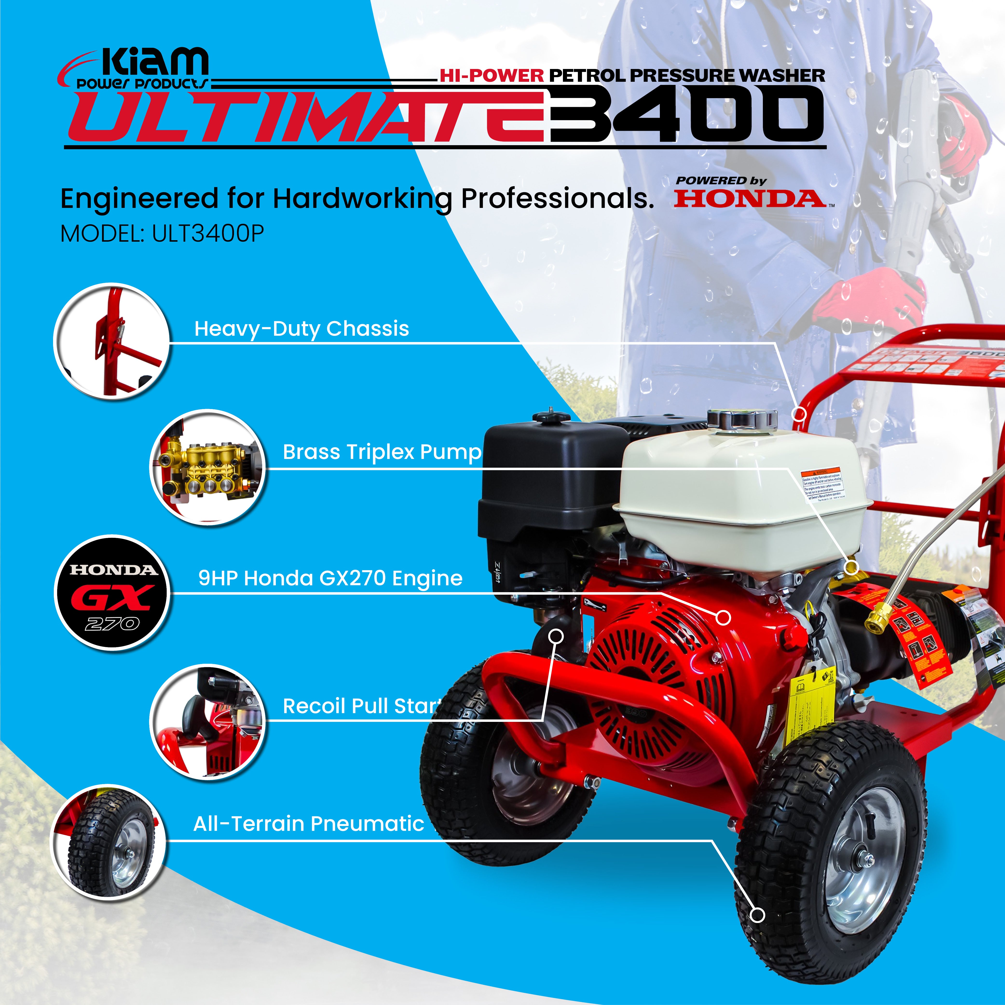 Kiam 3400P Petrol Pressure Washer Honda GX270 Engine 3400 PSI 15 LPM - additional view