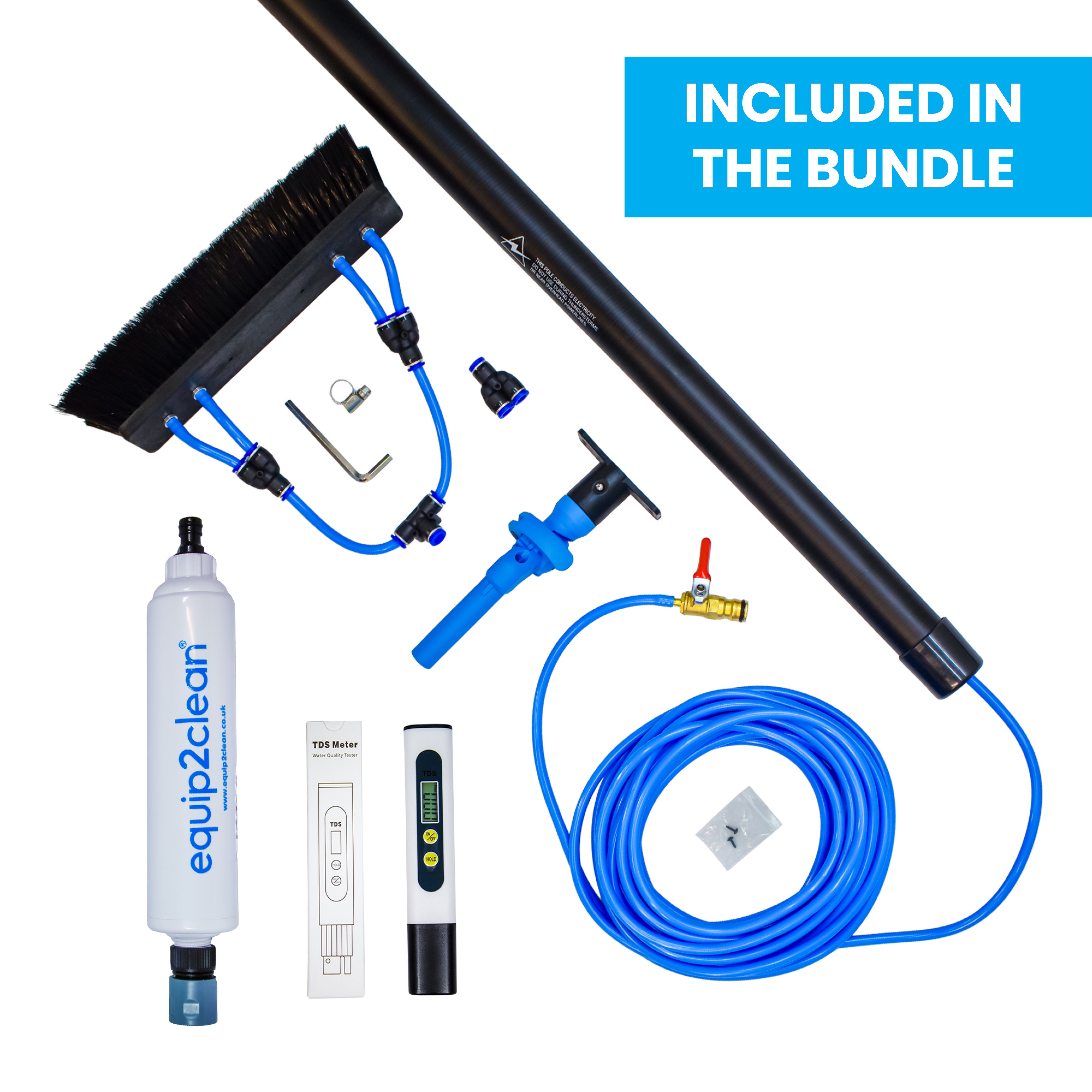 Aquaspray® Venom Bundle Kit - 30ft Water-fed Telescopic Window Cleaning Pole + Inline Di-Filter + TDS Meter