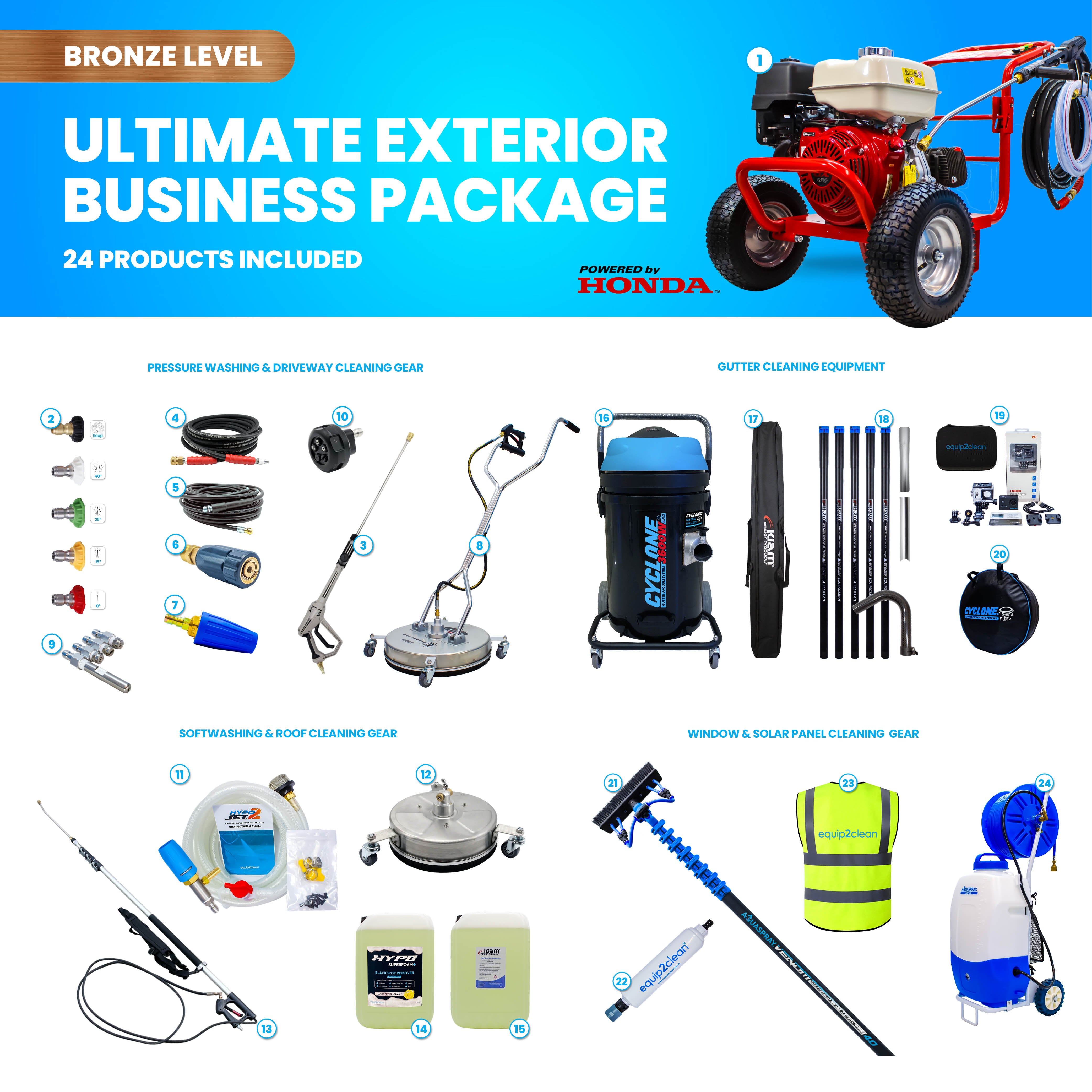 Bronze - Ultimate Honda Exterior Cleaning Business Start-Up Package - Pressure Washing, Gutter, Window, Roof Cleaning Equipment