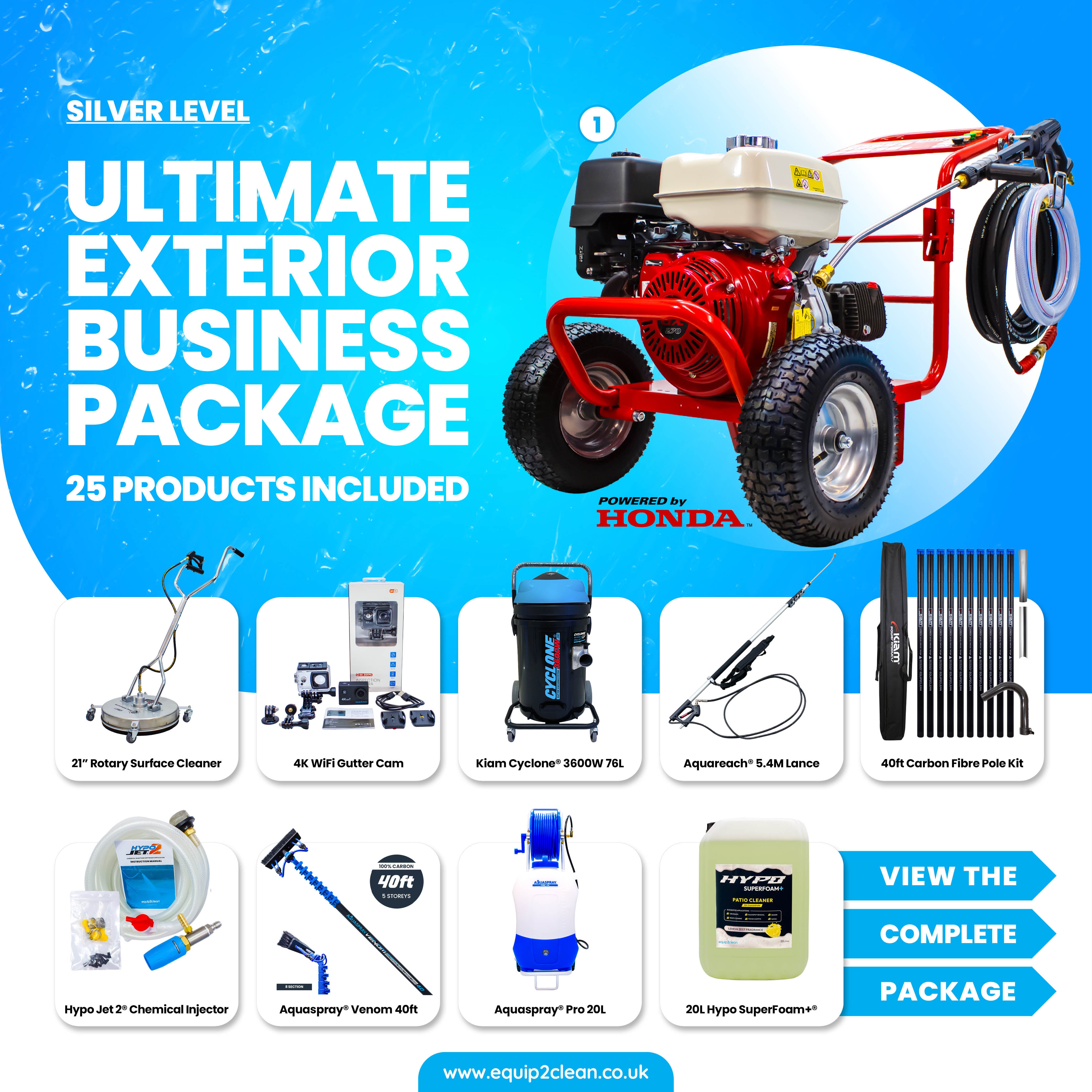 Silver - Ultimate Honda Exterior Business Start-Up Package - Pressure washing, Gutter, Window, Roof cleaning equipment