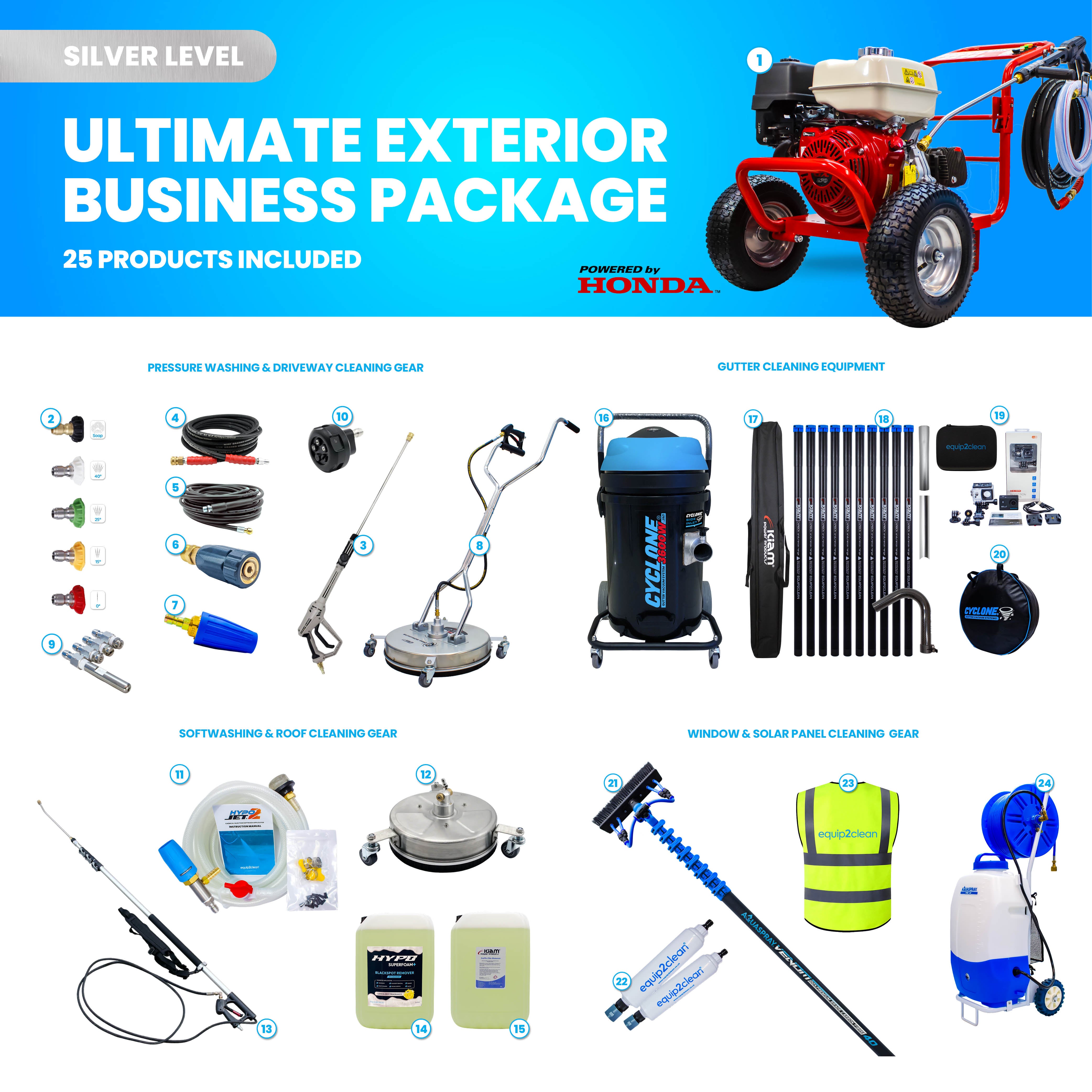 Silver - Ultimate Honda Exterior Business Start-Up Package - Pressure washing, Gutter, Window, Roof cleaning equipment