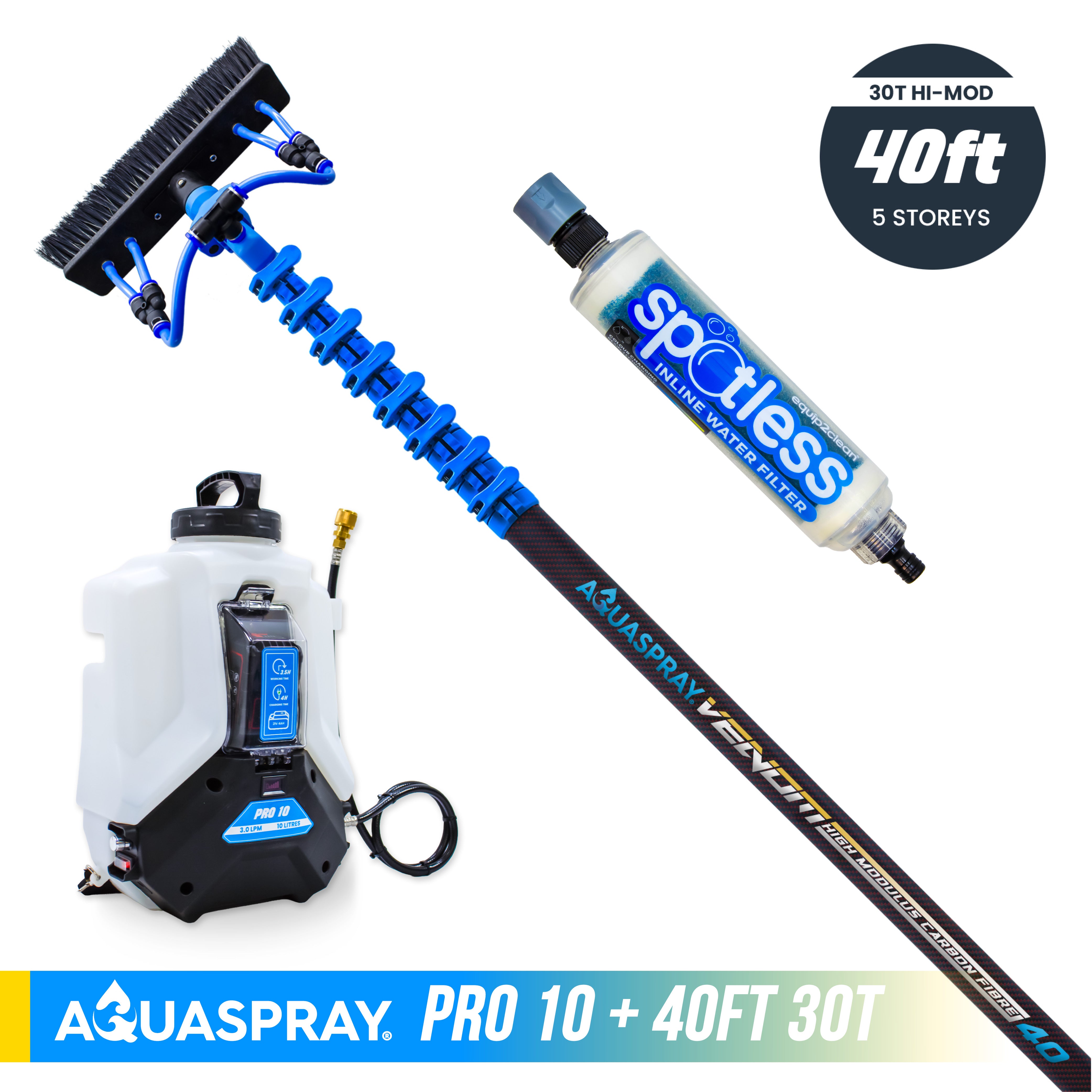 Aquaspray® Venom High-Mod Carbon Fibre Water-Fed Pole & Spray Tank Pack | 22ft–50ft