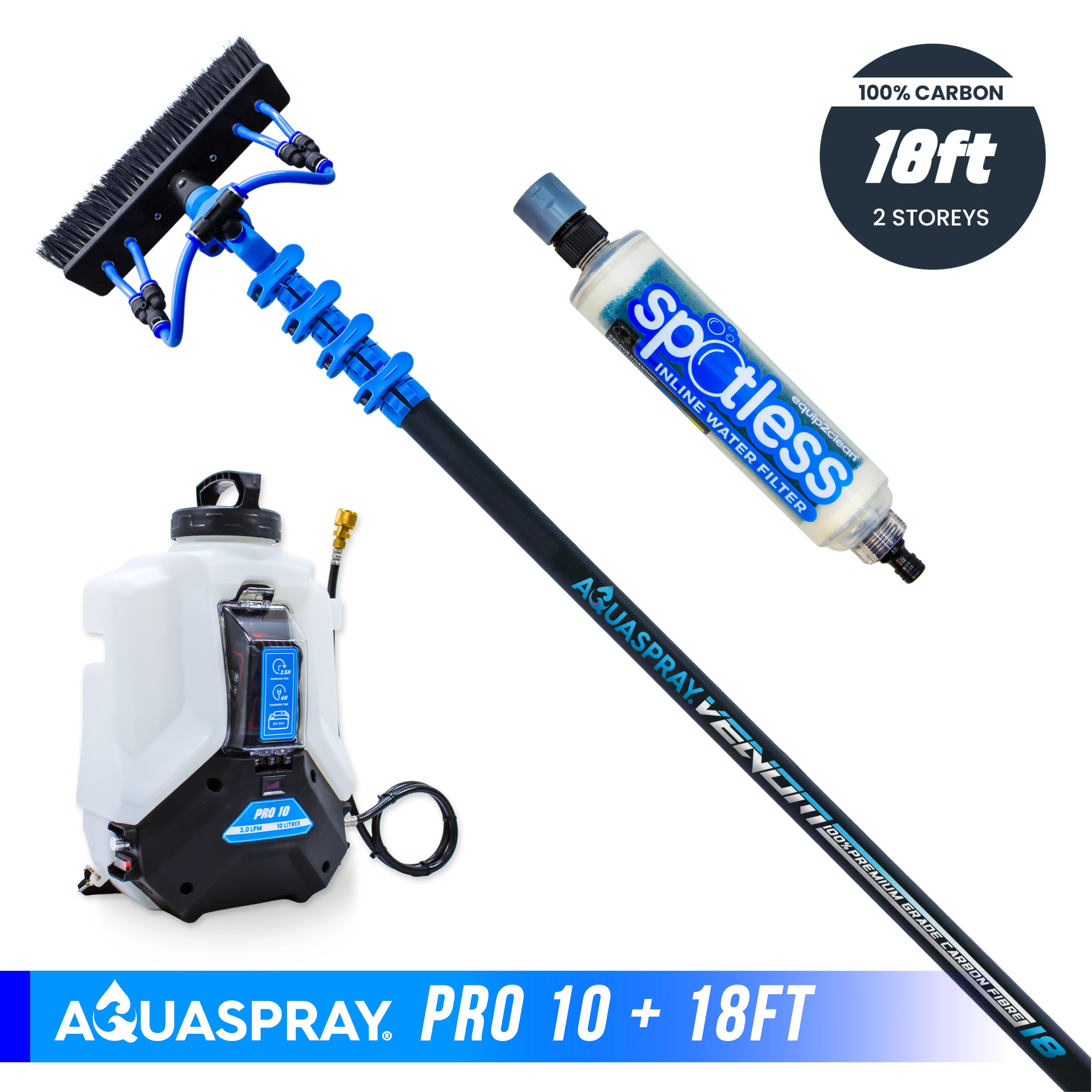 Aquaspray® Venom 100% Carbon Fibre Water-Fed Pole & Spray Tank Pack | 18ft–22ft