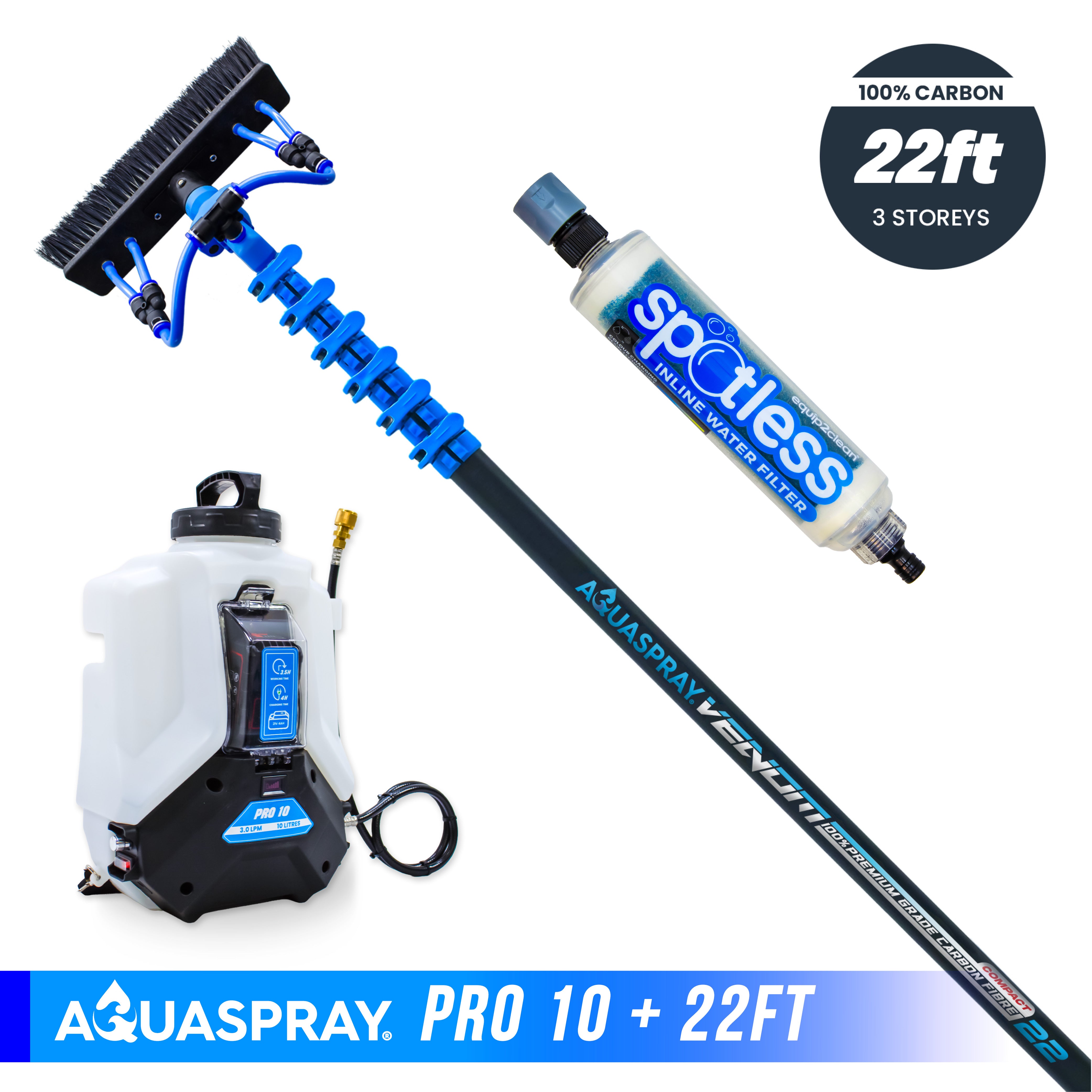 Aquaspray® Venom 100% Carbon Fibre Water-Fed Pole & Spray Tank Pack | 18ft–22ft