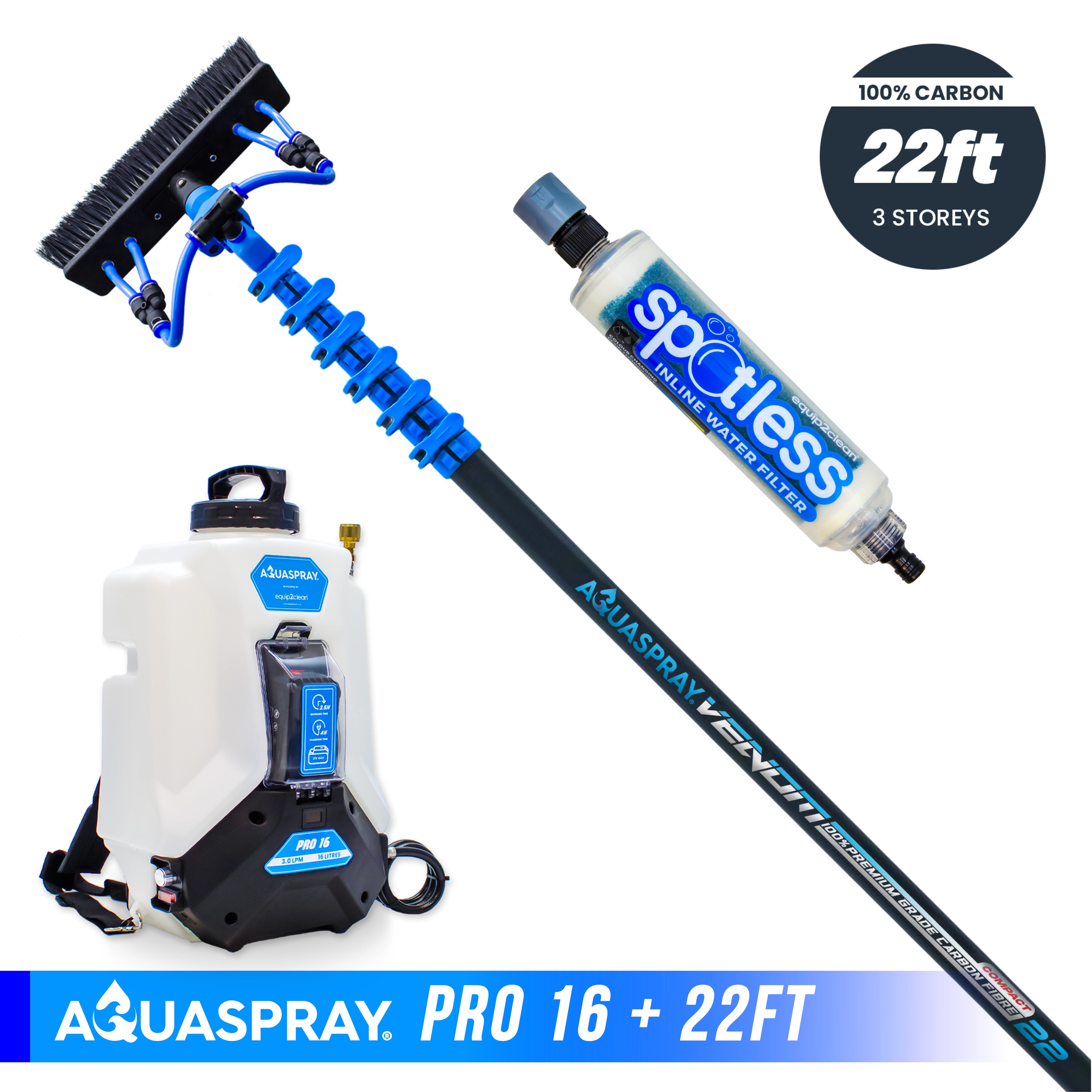 Aquaspray® Venom 100% Carbon Fibre Water-Fed Pole & Spray Tank Pack | 18ft–22ft