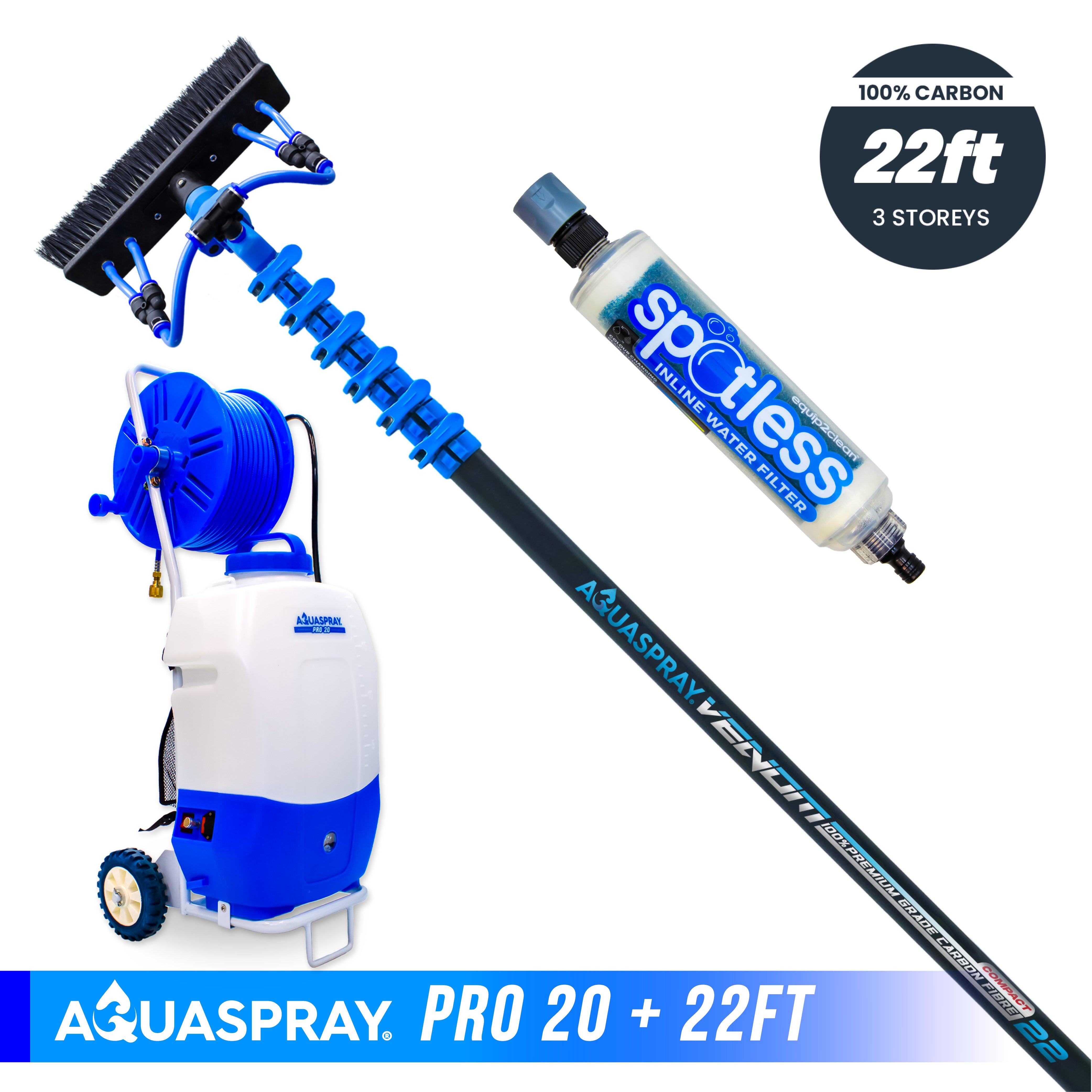 Aquaspray® Venom 100% Carbon Fibre Water-Fed Pole & Spray Tank Pack | 18ft–22ft