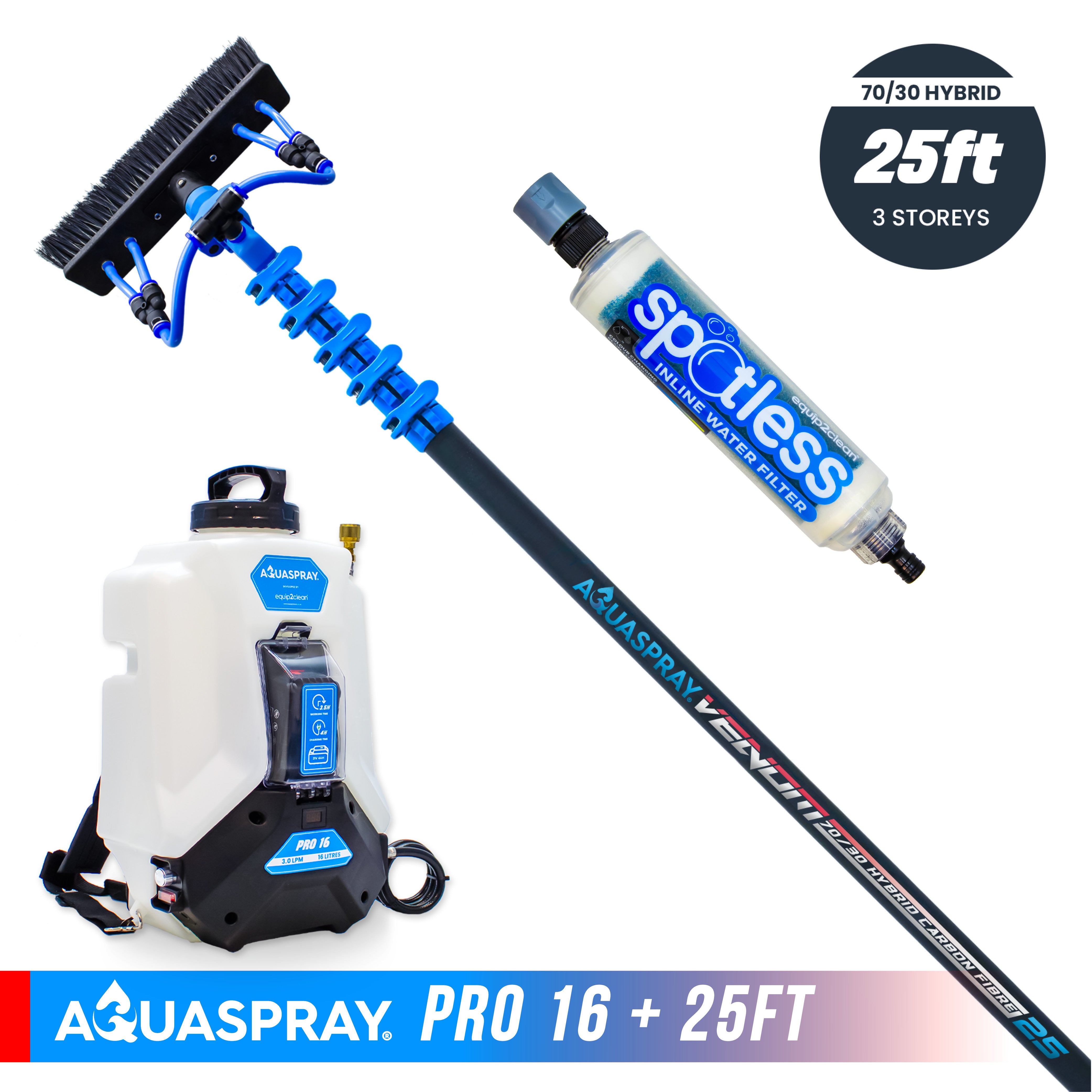 Aquaspray® Venom 70/30 Hybrid Water-Fed Pole & Spray Tank Pack | 25ft–30ft
