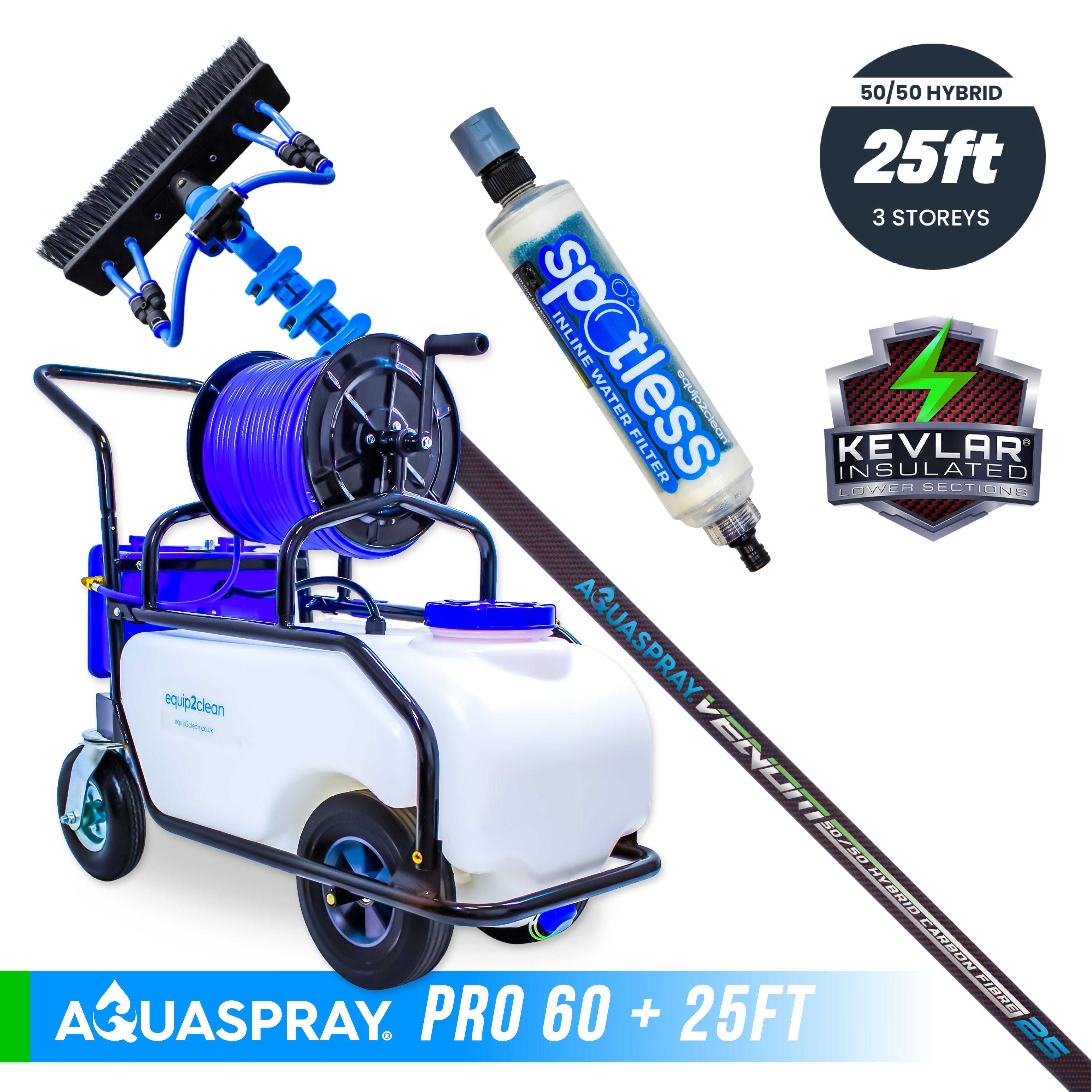 Aquaspray® Venom 50/50 Hybrid KEVLAR INSULATED Water-Fed Pole & Spray Tank Pack | 18ft–30ft