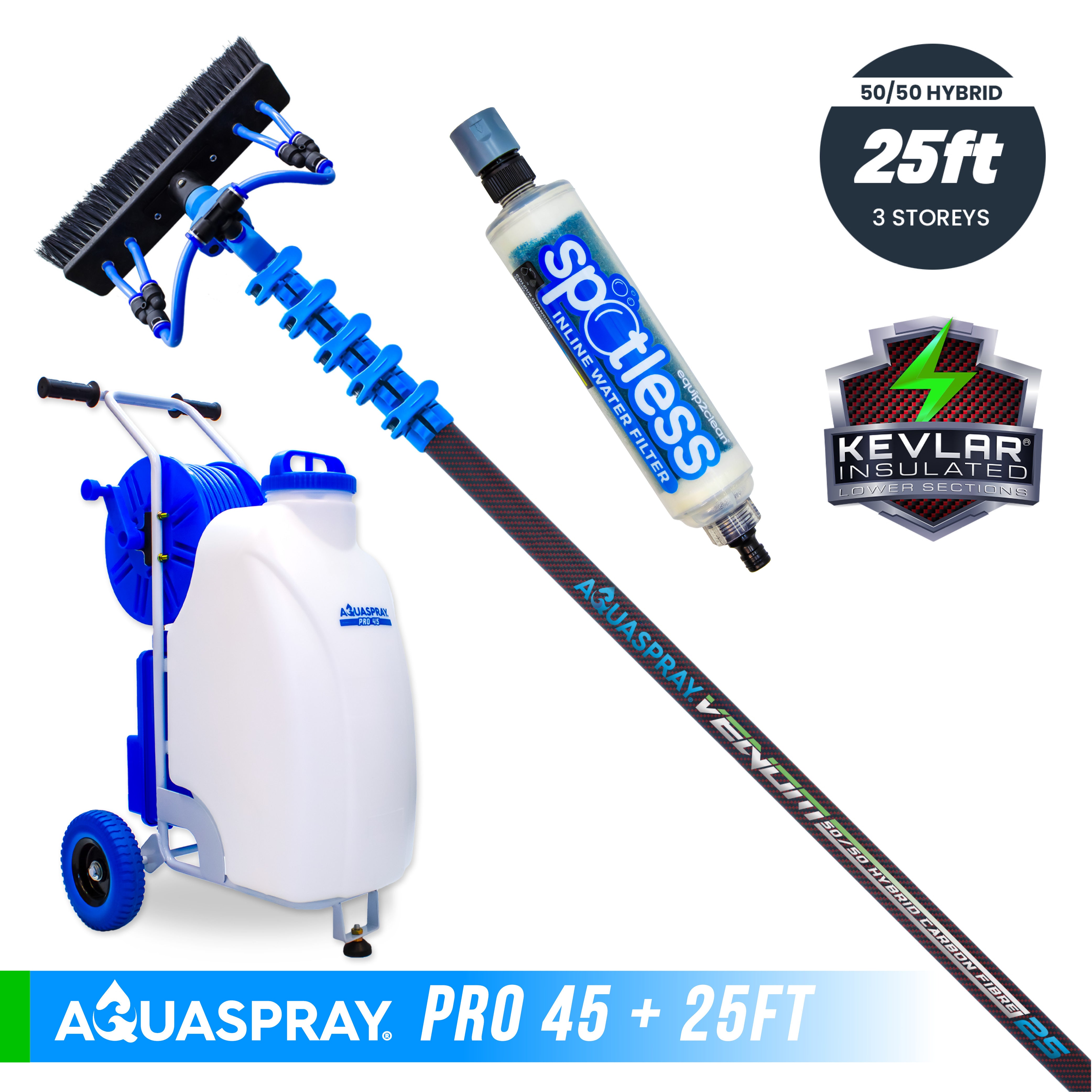 Aquaspray® Venom 50/50 Hybrid KEVLAR INSULATED Water-Fed Pole & Spray Tank Pack | 18ft–30ft