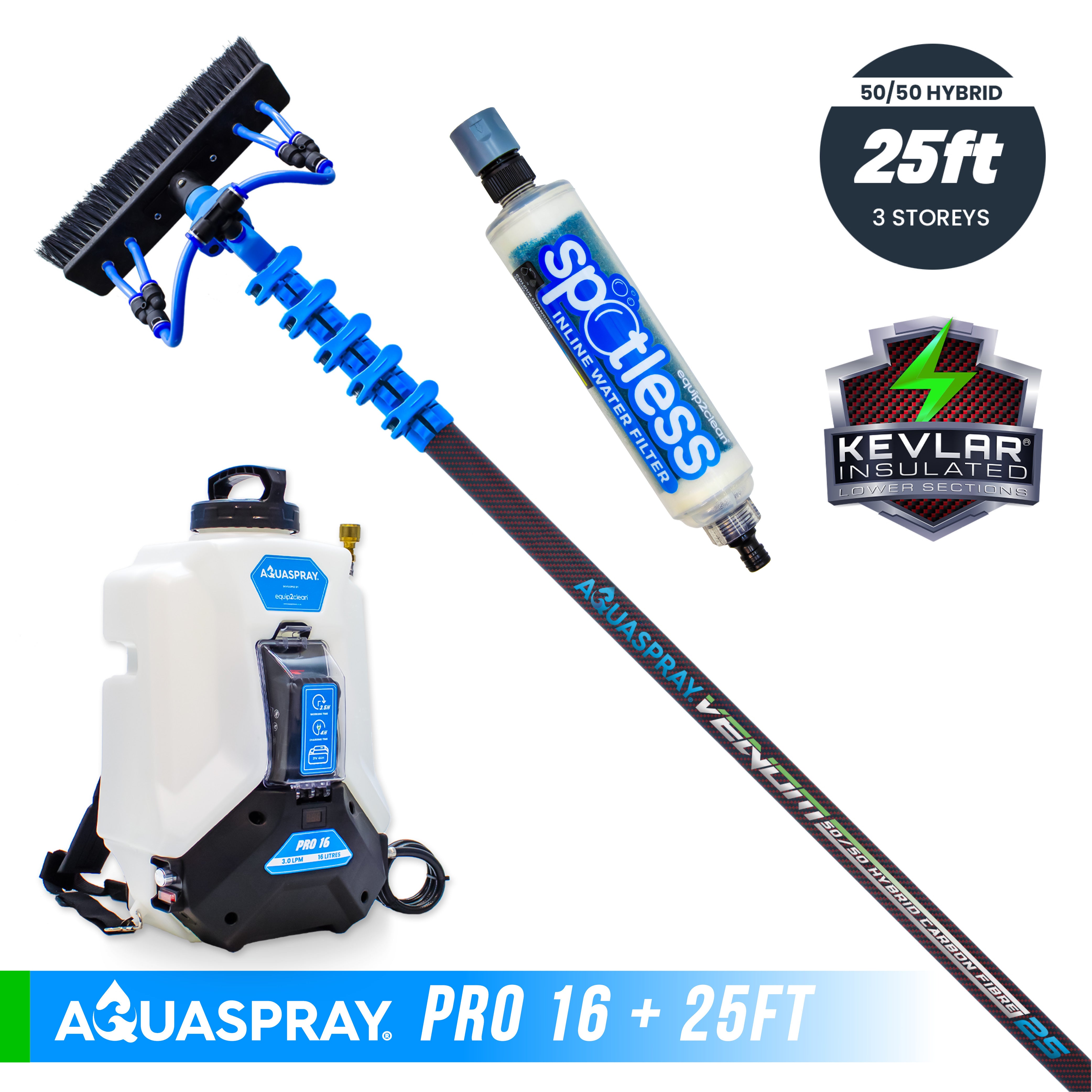 Aquaspray® Venom 50/50 Hybrid KEVLAR INSULATED Water-Fed Pole & Spray Tank Pack | 18ft–30ft