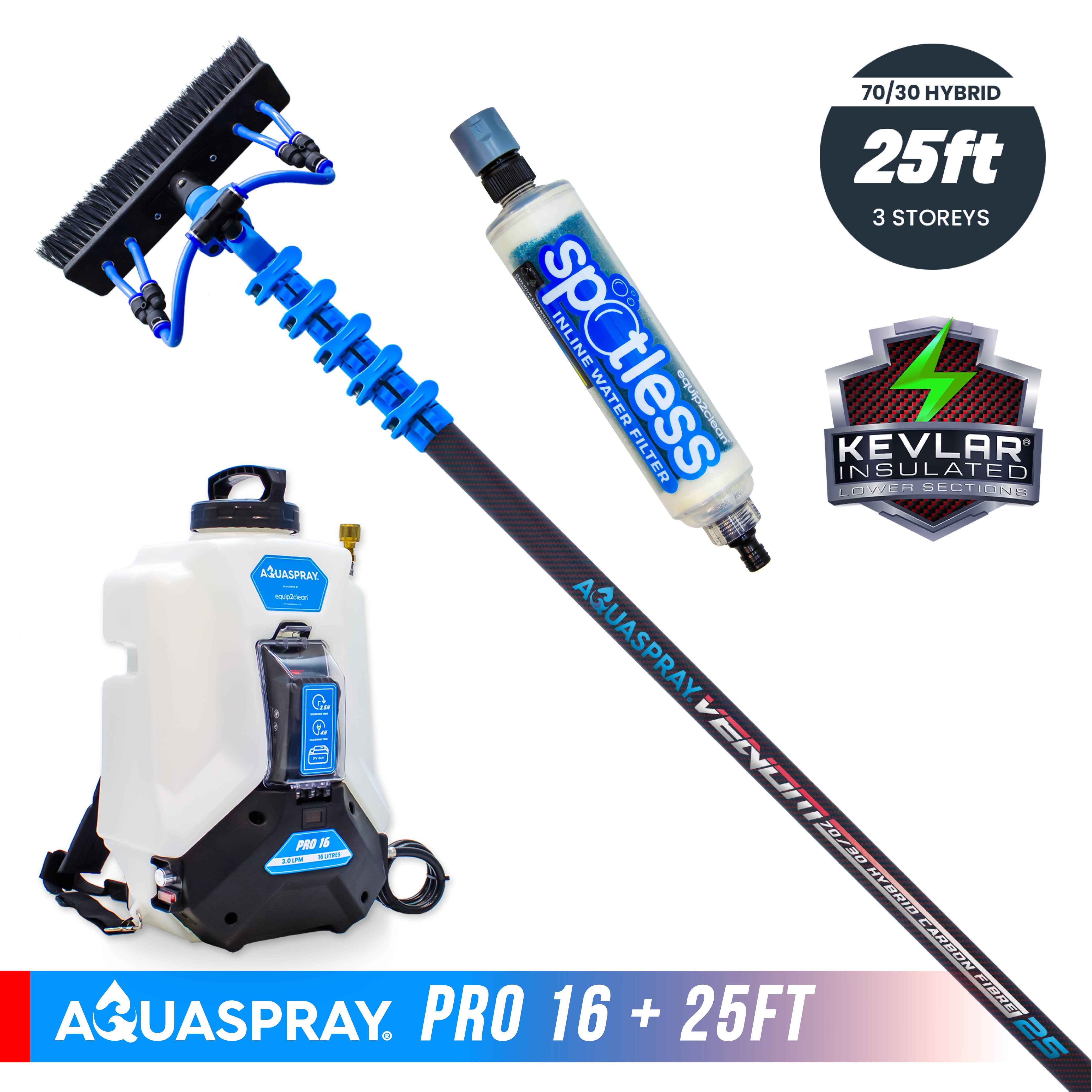 Aquaspray® Venom 70/30 Hybrid KEVLAR INSULATED Water-Fed Pole & Spray Tank Pack | 25ft