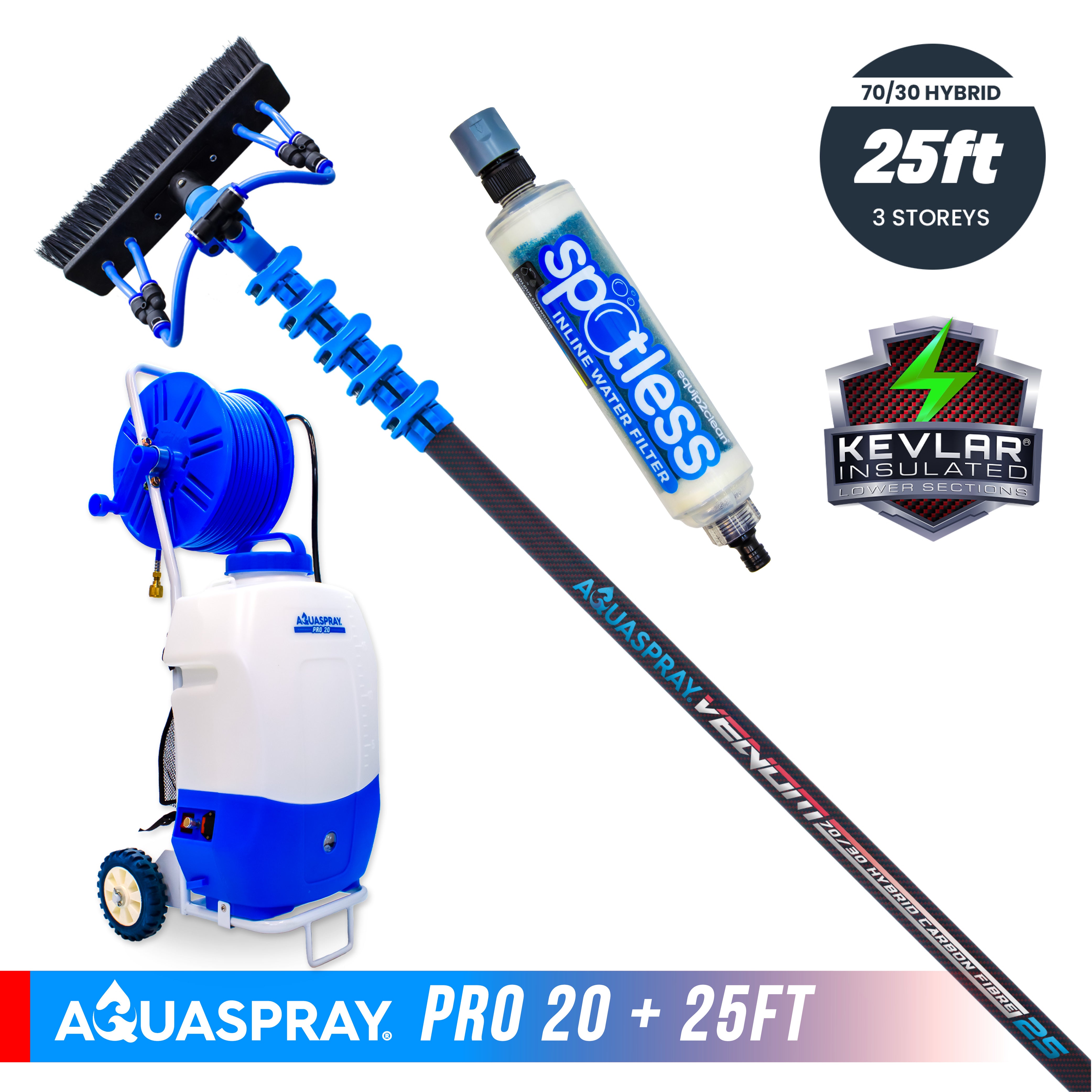 Aquaspray® Venom 70/30 Hybrid KEVLAR INSULATED Water-Fed Pole & Spray Tank Pack | 25ft