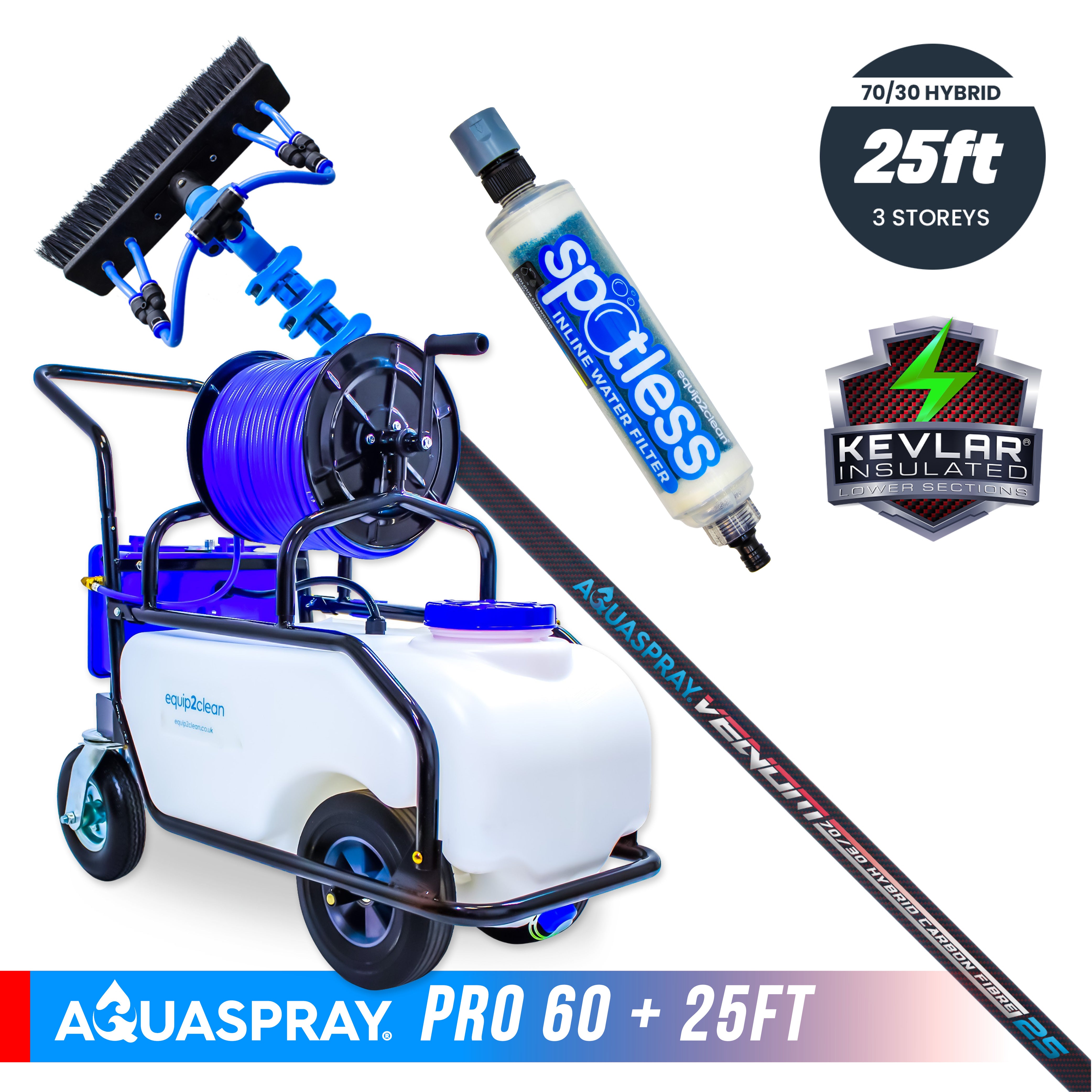 Aquaspray® Venom 70/30 Hybrid KEVLAR INSULATED Water-Fed Pole & Spray Tank Pack | 25ft