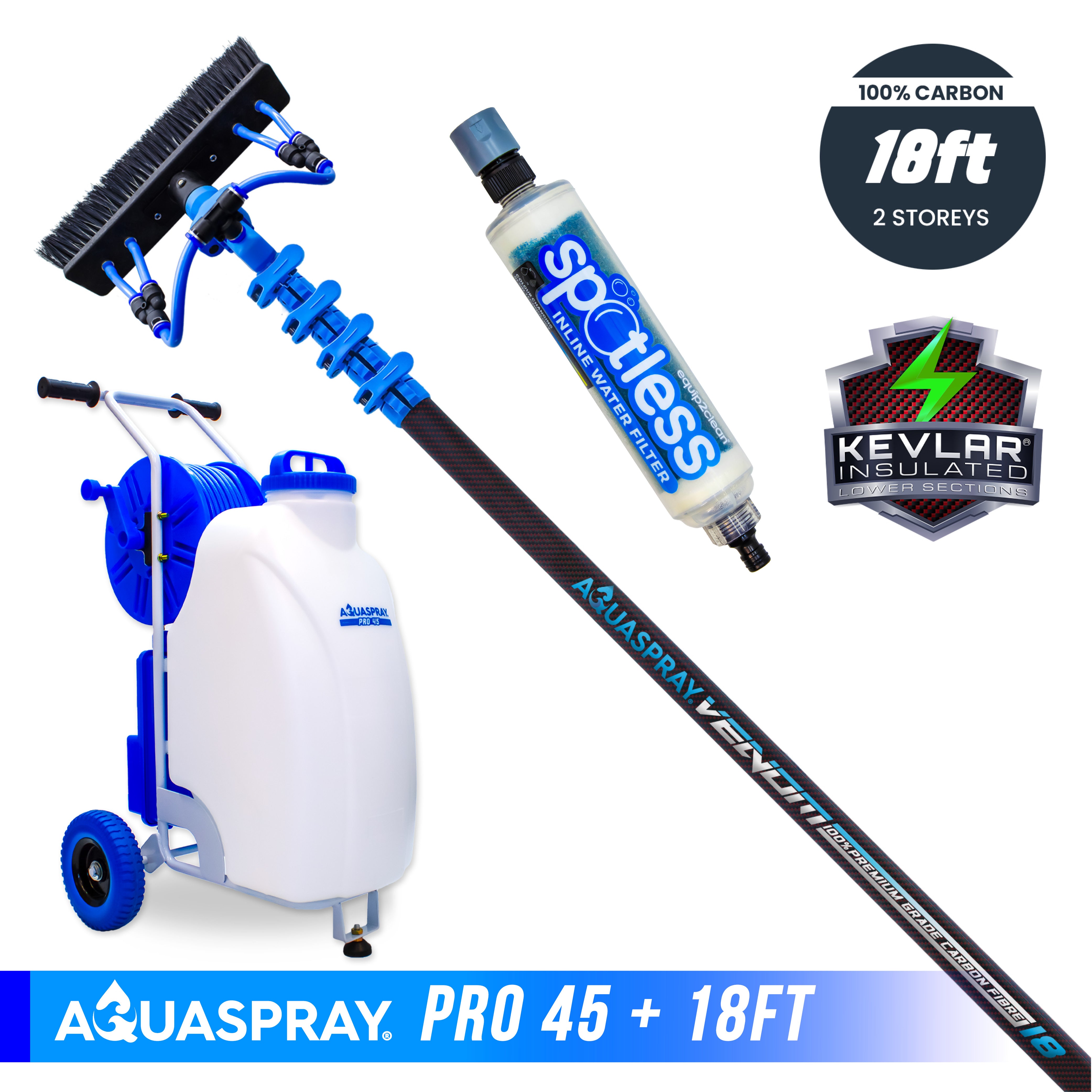 Aquaspray® Venom 100% Carbon Fibre KEVLAR INSULATED Water-Fed Pole & Spray Tank Pack | 18ft–40ft