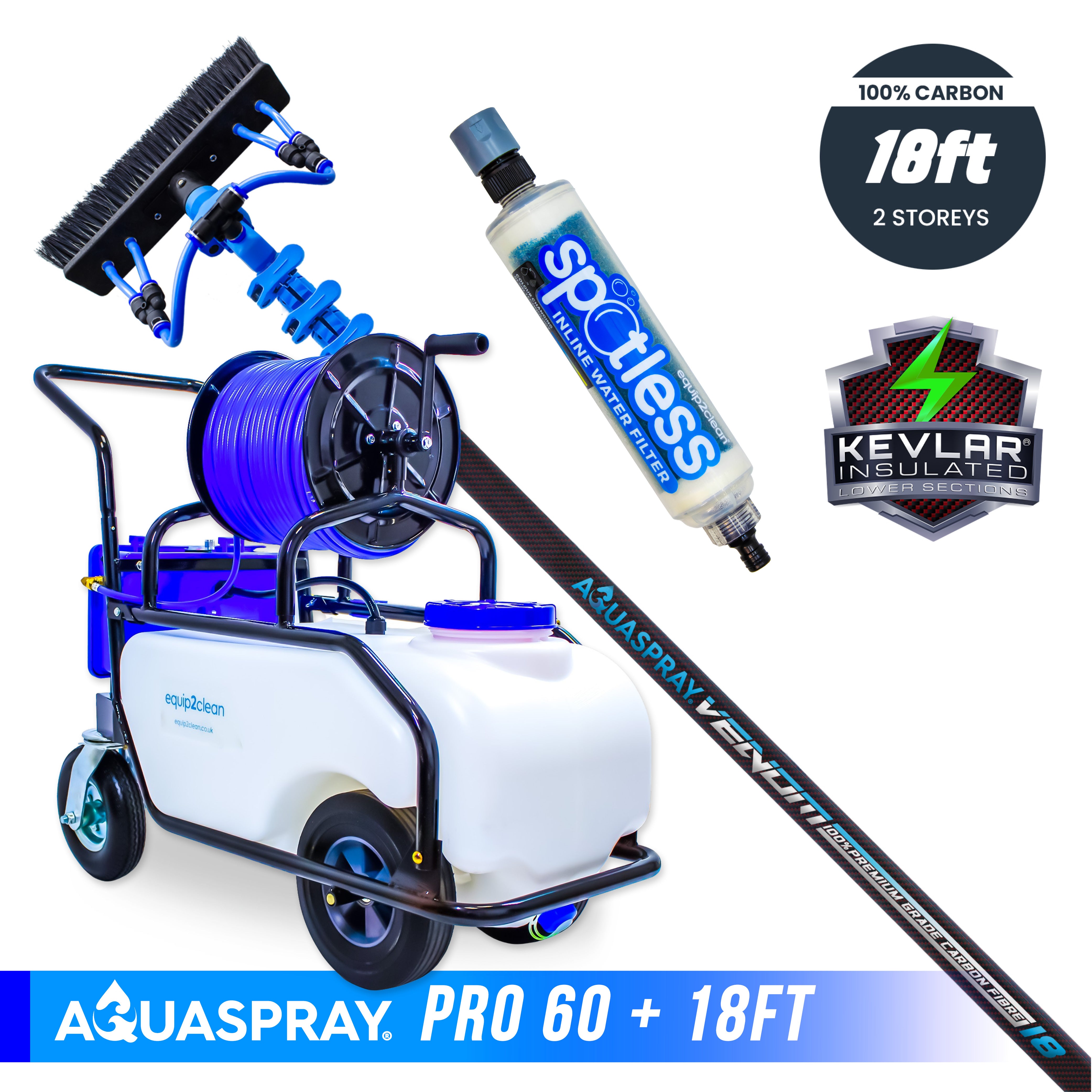 Aquaspray® Venom 100% Carbon Fibre KEVLAR INSULATED Water-Fed Pole & Spray Tank Pack | 18ft–40ft