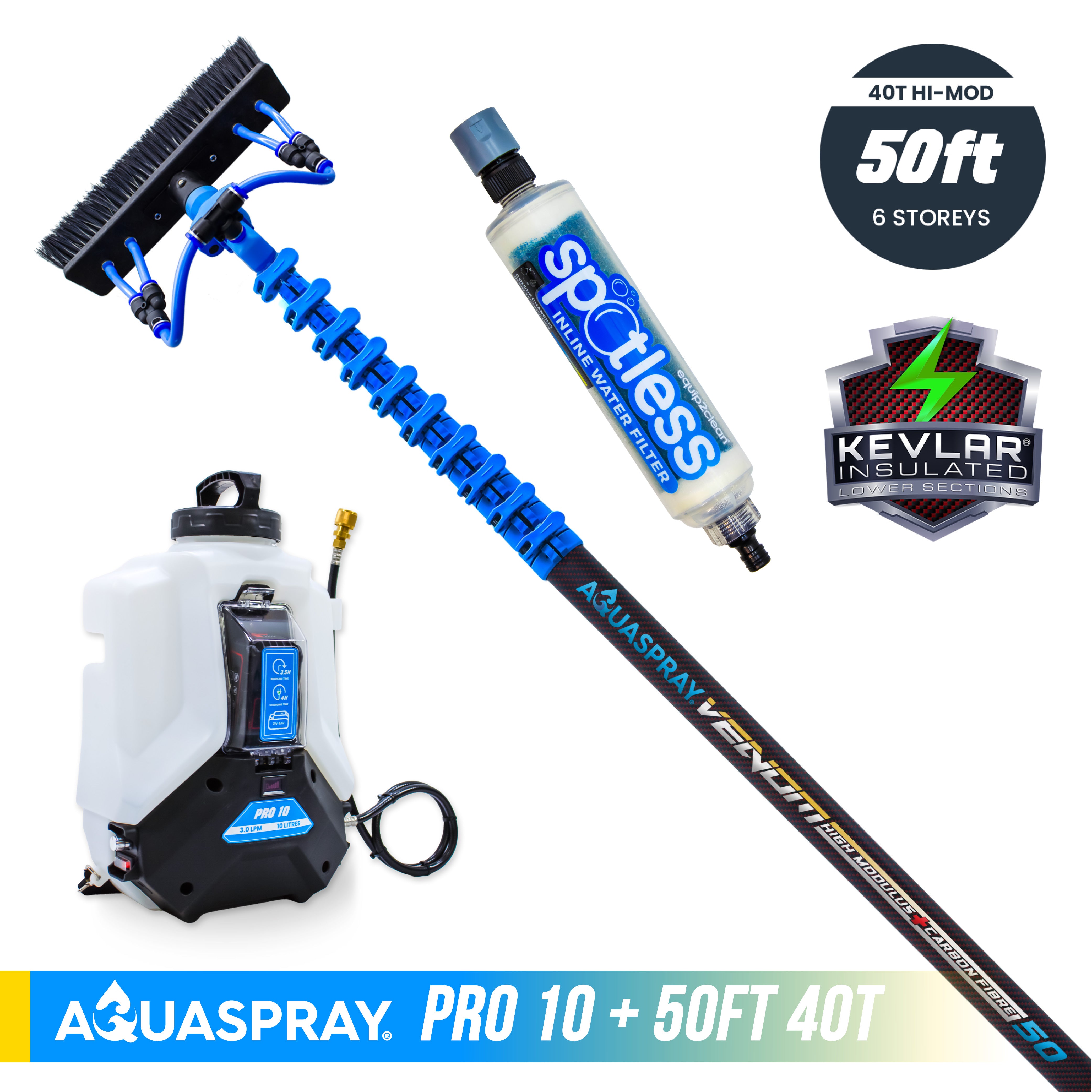 Aquaspray® Venom 50ft 30T High-Mod KEVLAR INSULATED Water-Fed Pole & Spray Tank Pack