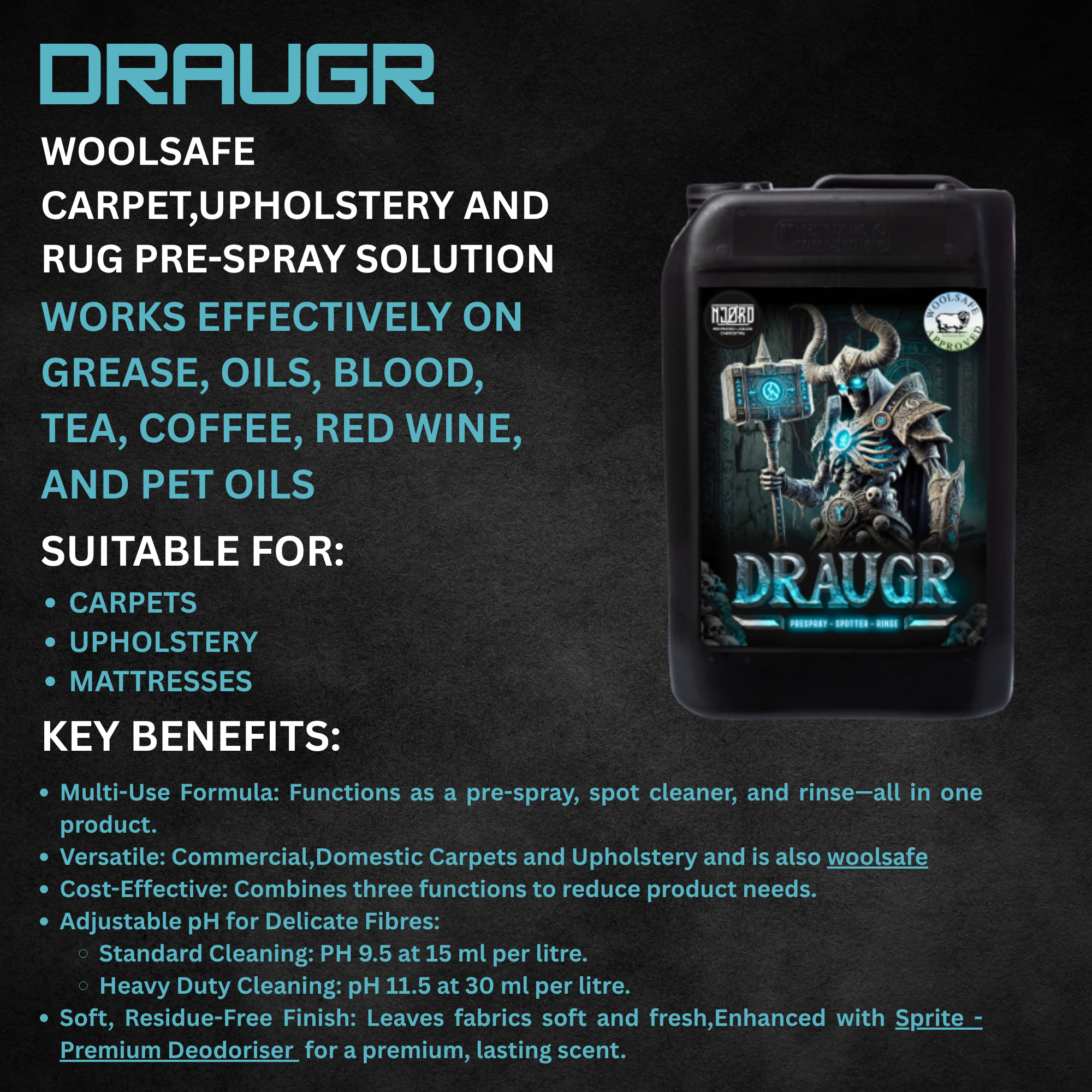 DRAUGR Enzyme Carpet & Upholstery Pre-Spray - detail view