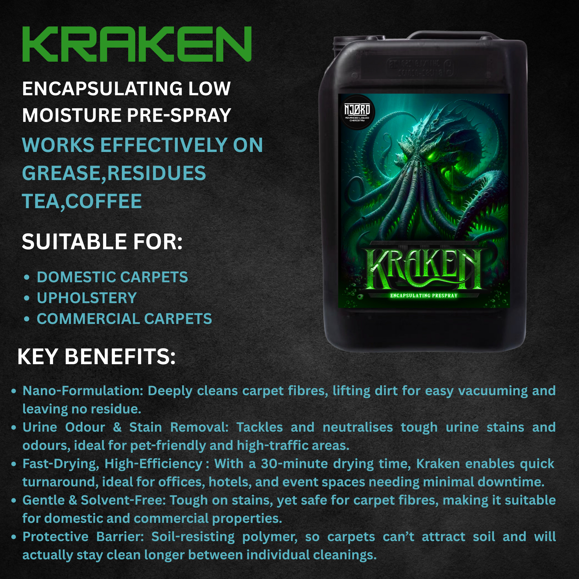 KRAKEN Encapsulating Low Moisture Carpet & Upholstery Pre-Spray - detail view