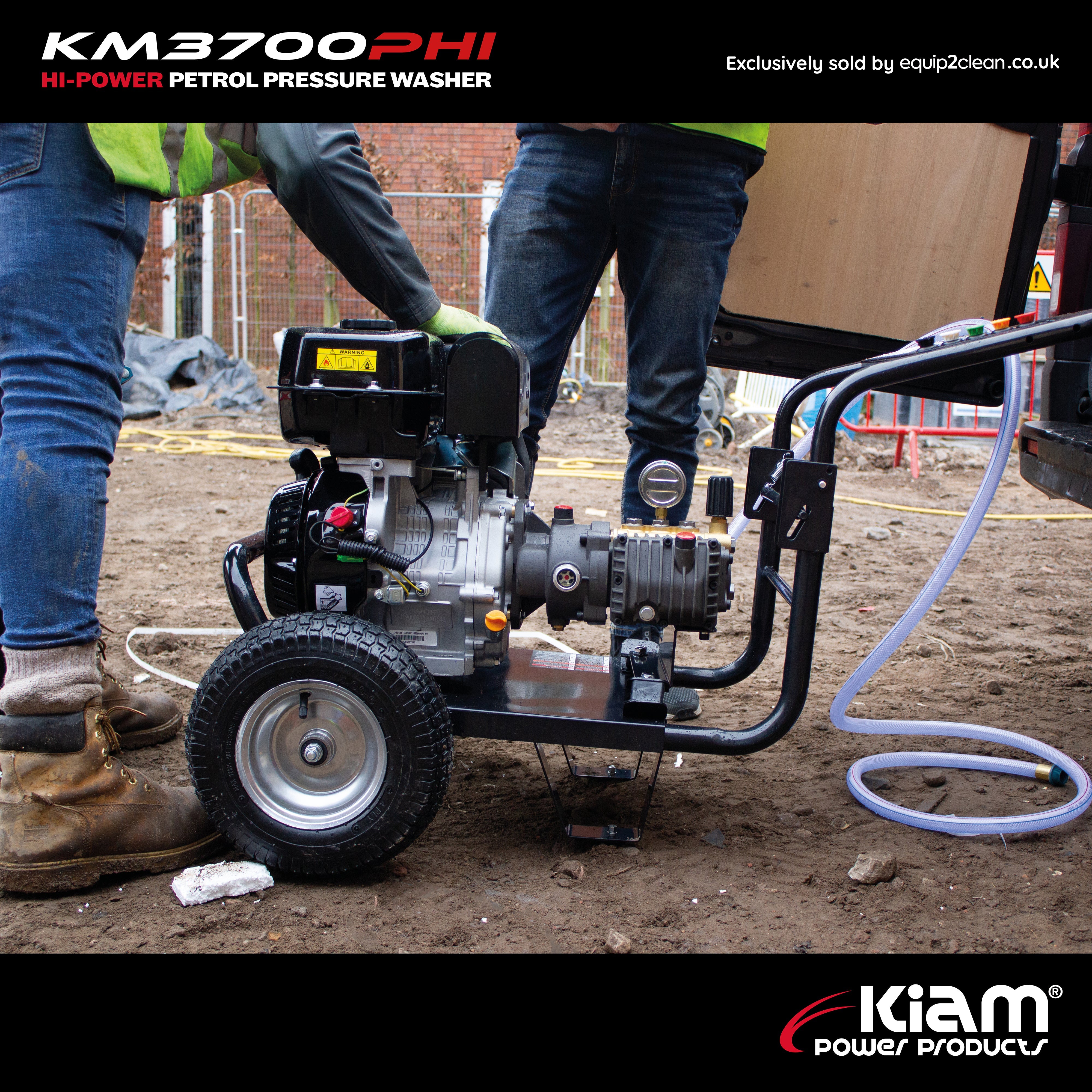 GRADE A Kiam KM3700PHI (HIFLOW) Petrol Pressure Washer Jet Cleaner (14HP) 21lpm - detail view
