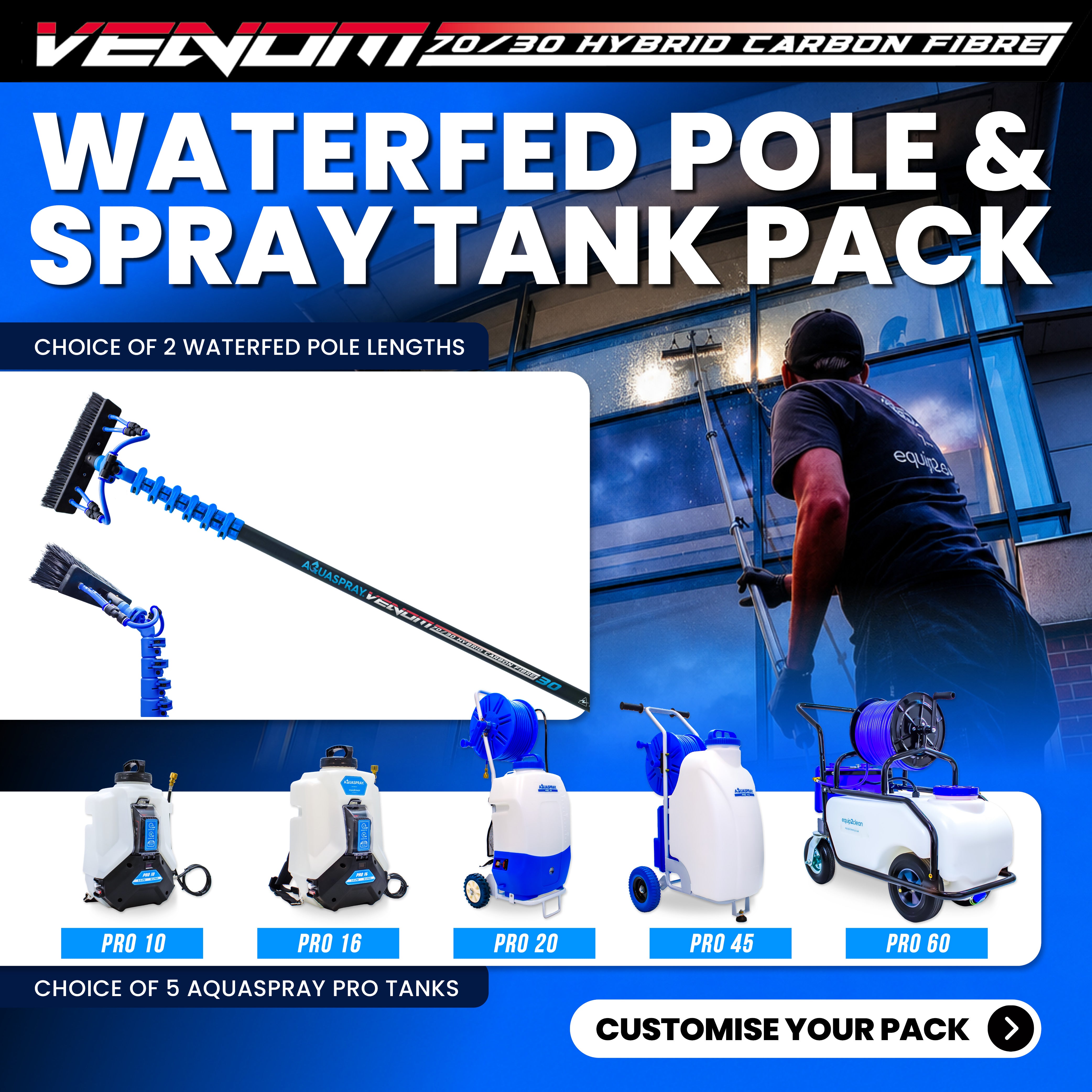 Aquaspray® Venom 70/30 Hybrid Water-Fed Pole & Spray Tank Pack | 25ft–30ft