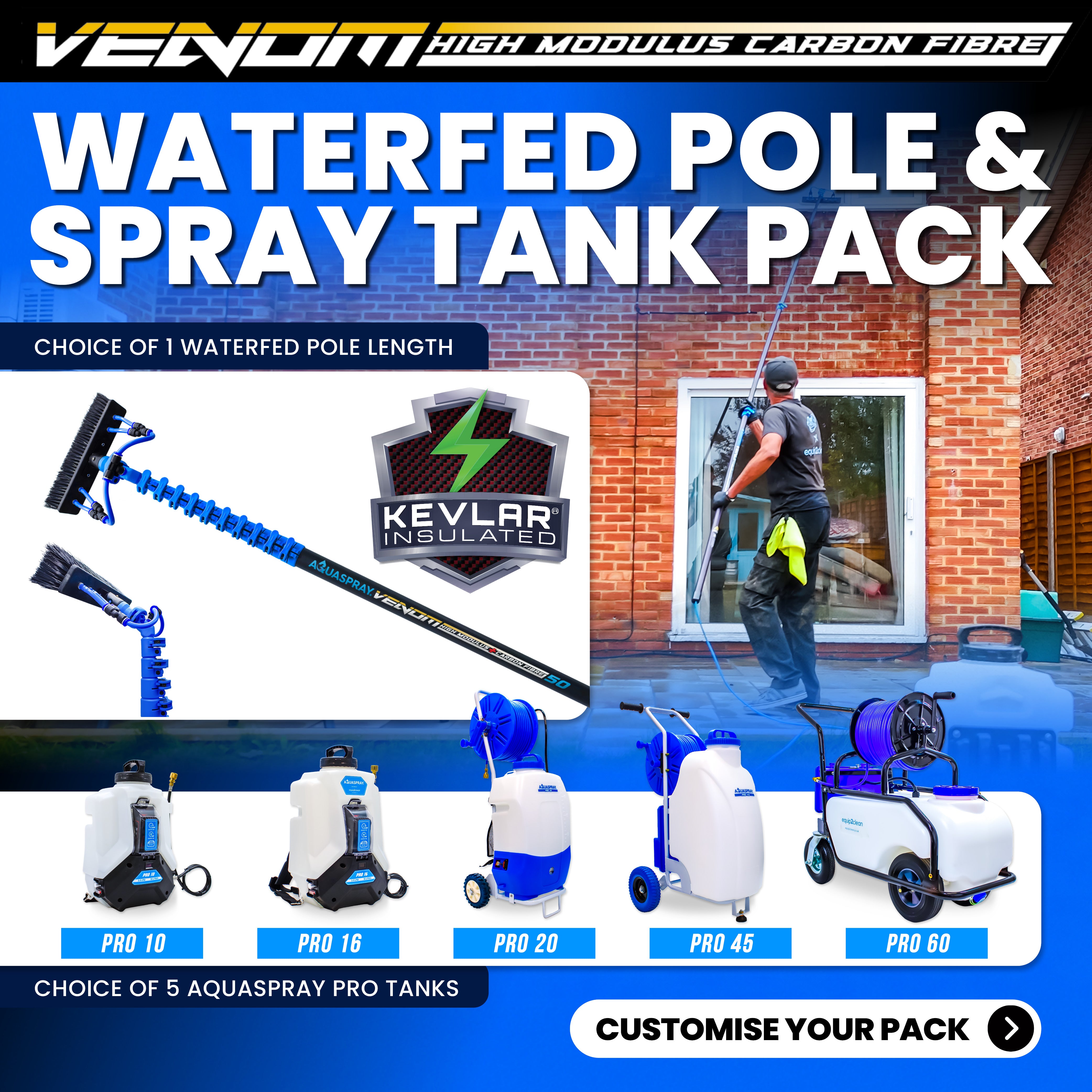 Aquaspray® Venom 50ft 30T High-Mod KEVLAR INSULATED Water-Fed Pole & Spray Tank Pack
