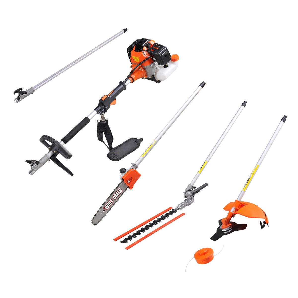 Grade A Wolf Creek 5 in 1 Multi-Tool 58G - Hedge Trimmer Strimmer Brush Cutter Pruner (58cc)